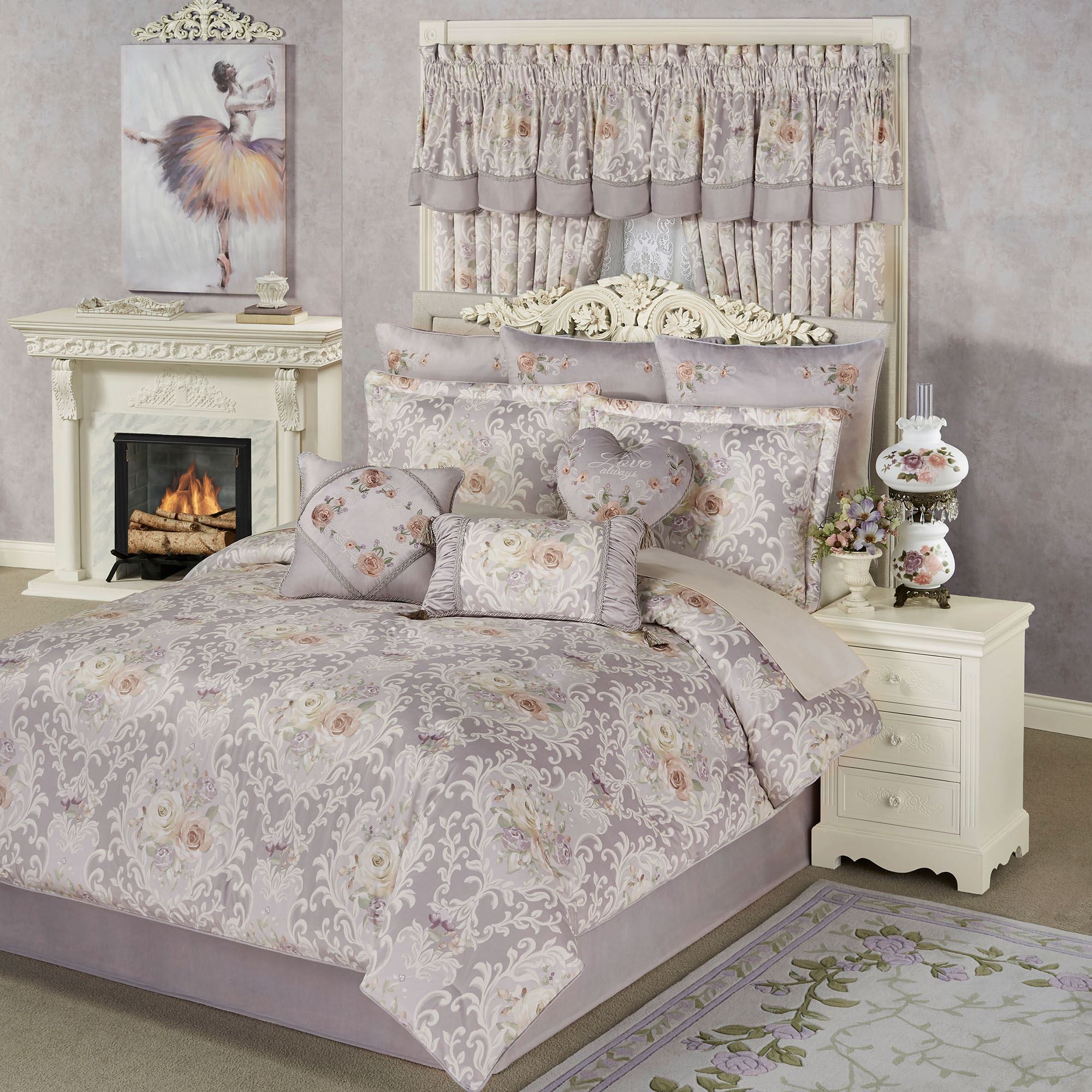 Romantica Wisteria Velvet Floral Damask Comforter Bedding 
