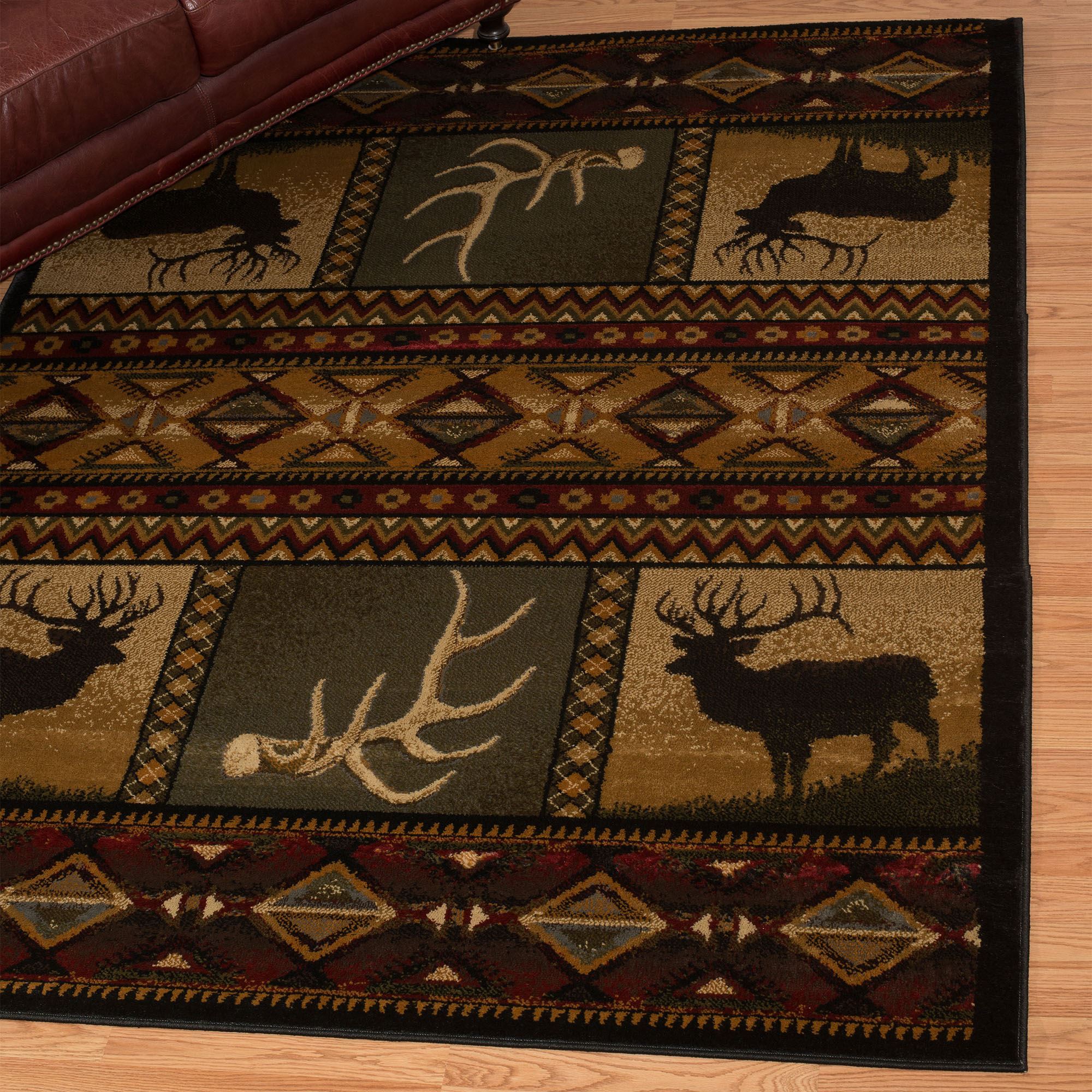 Hunters Desire Deer and Antler Rustic Area Rugs