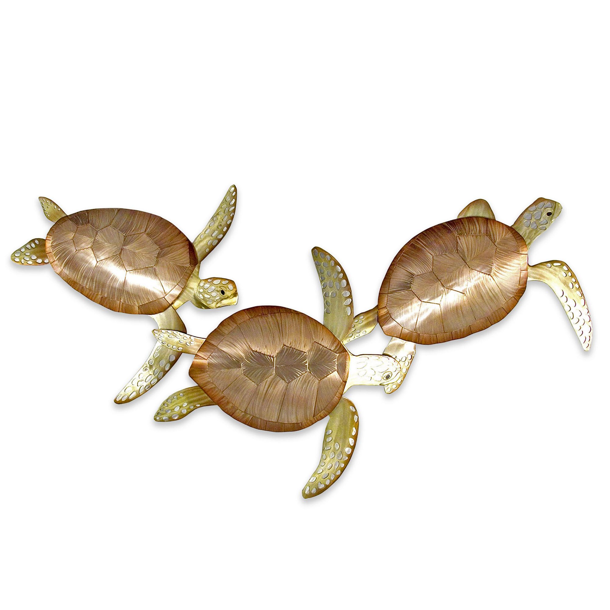Sea Turtle Trio Wall Sculpture Champagne Bronze Set of Three