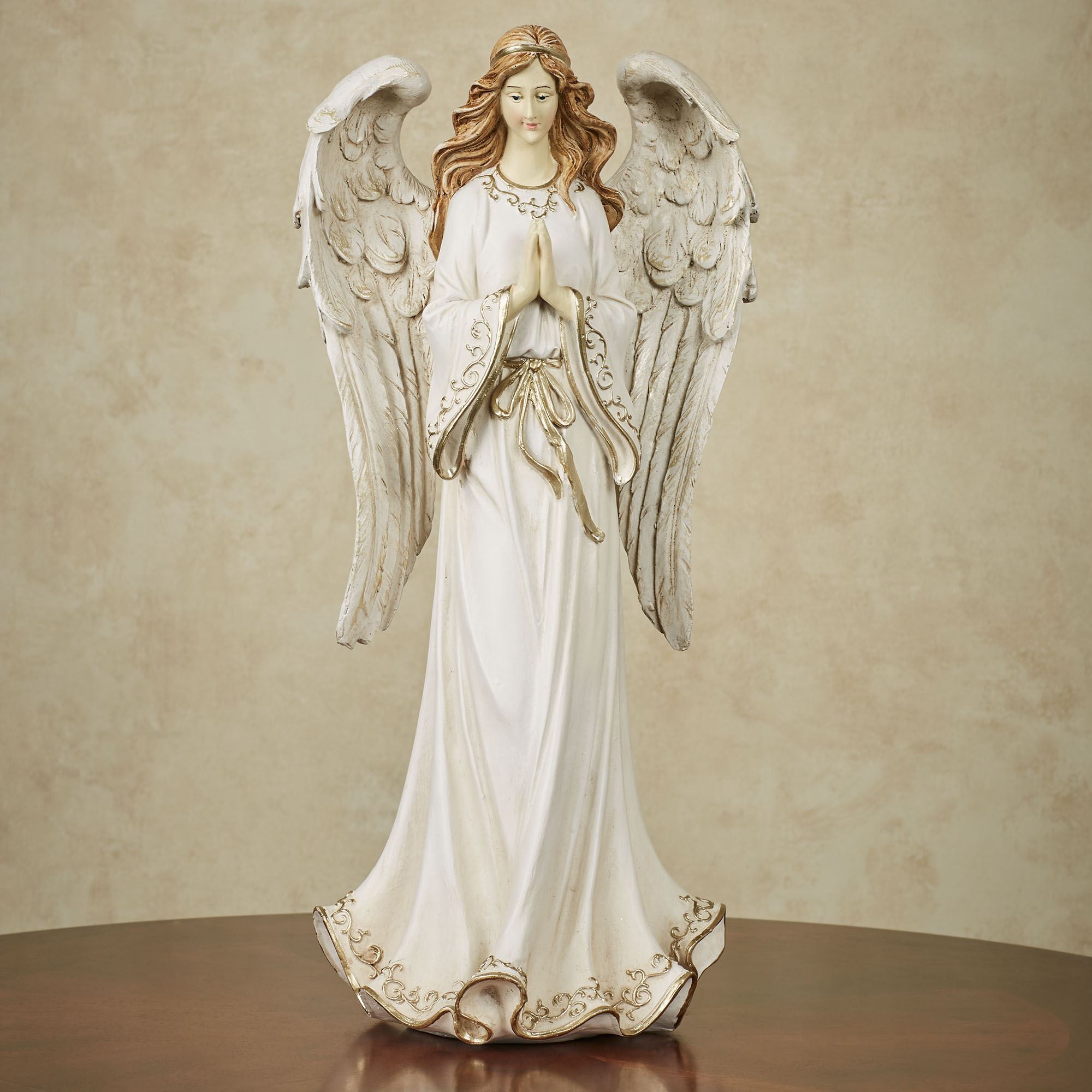Praying Angel Guardian Handpainted Table Sculpture