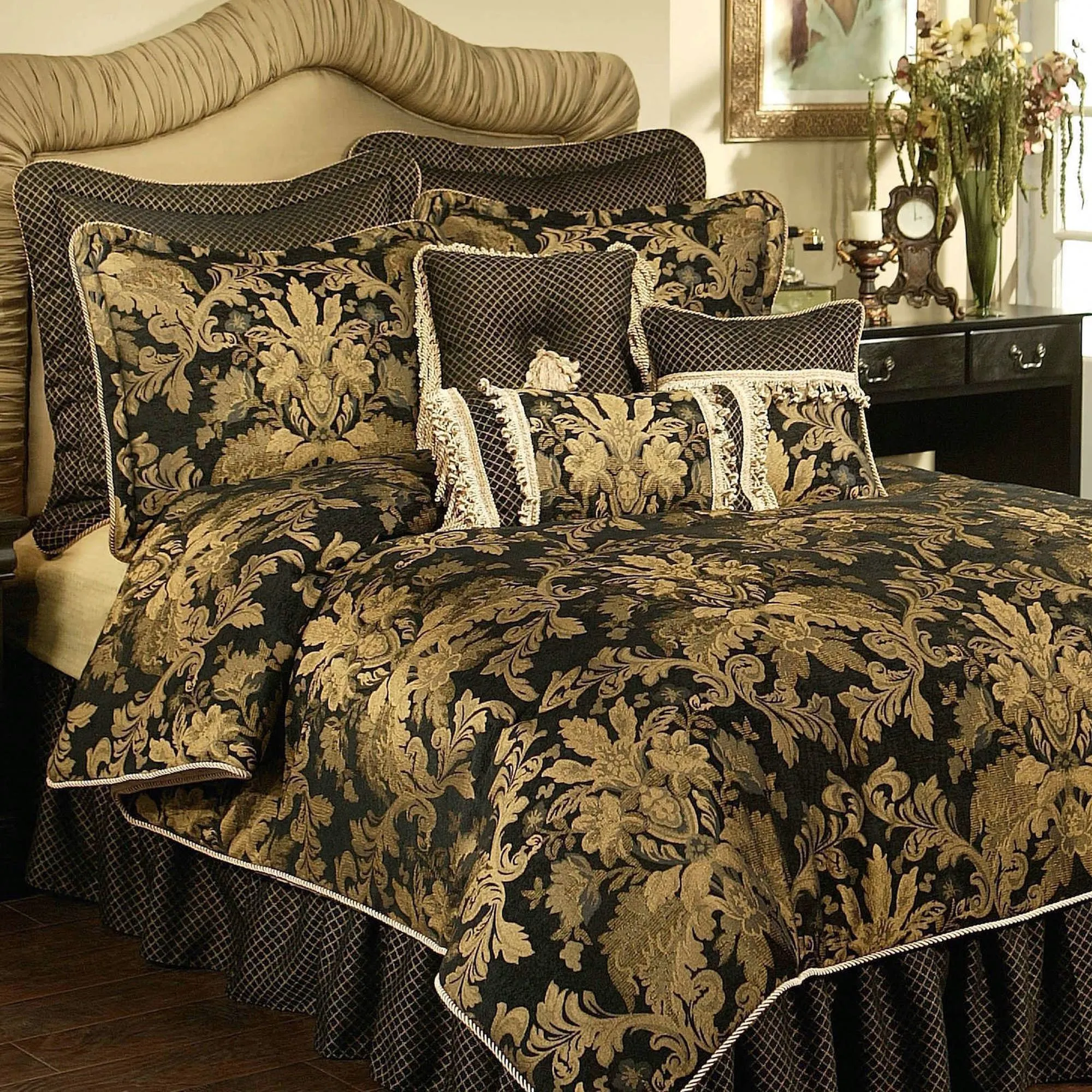 Lismore Black and Gold Damask Comforter Bedding from Austin Horn
