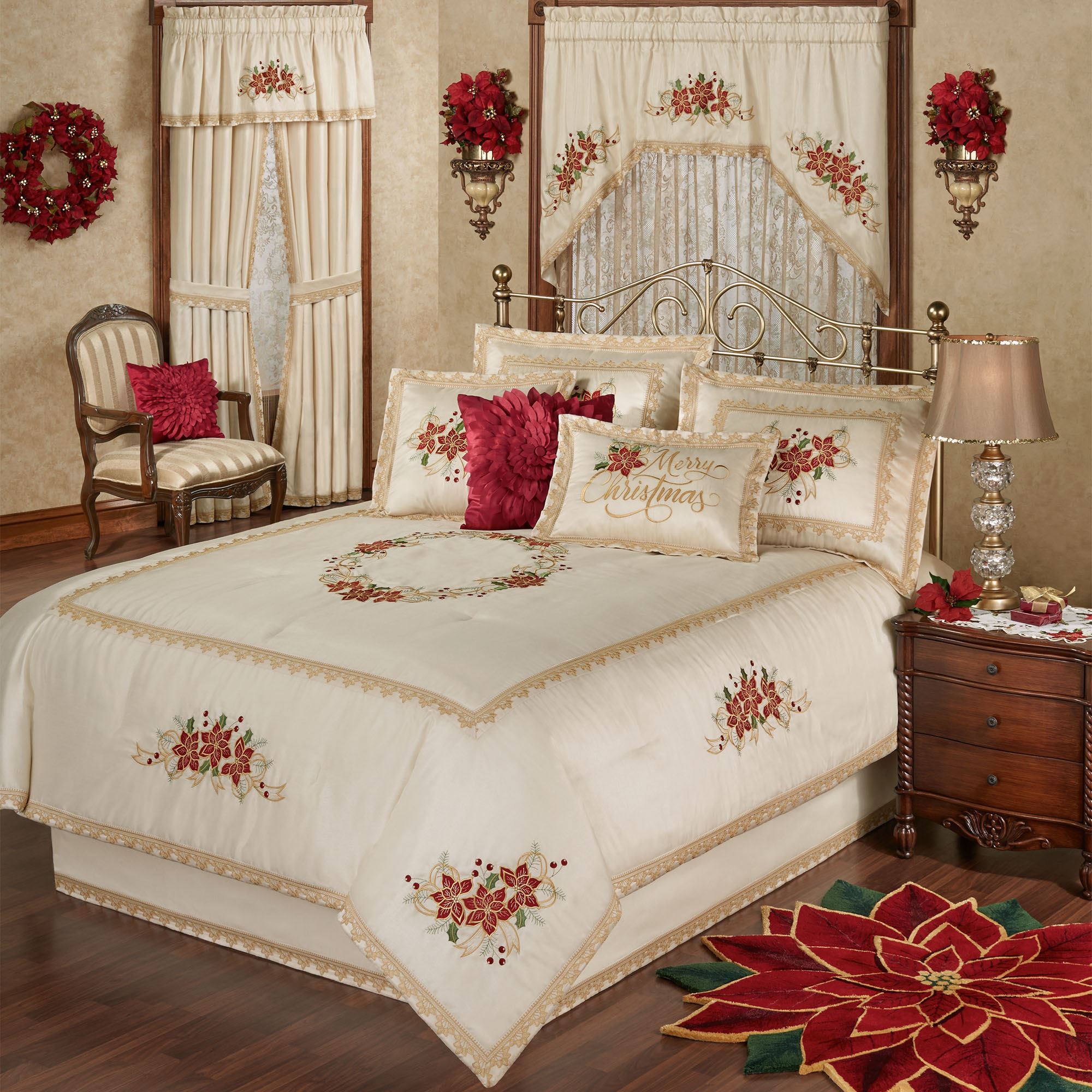 Poinsettia Palace Embroidered Holiday Comforter Bedding Poinsettia Palace Embroidered Holiday Comforter Bedding