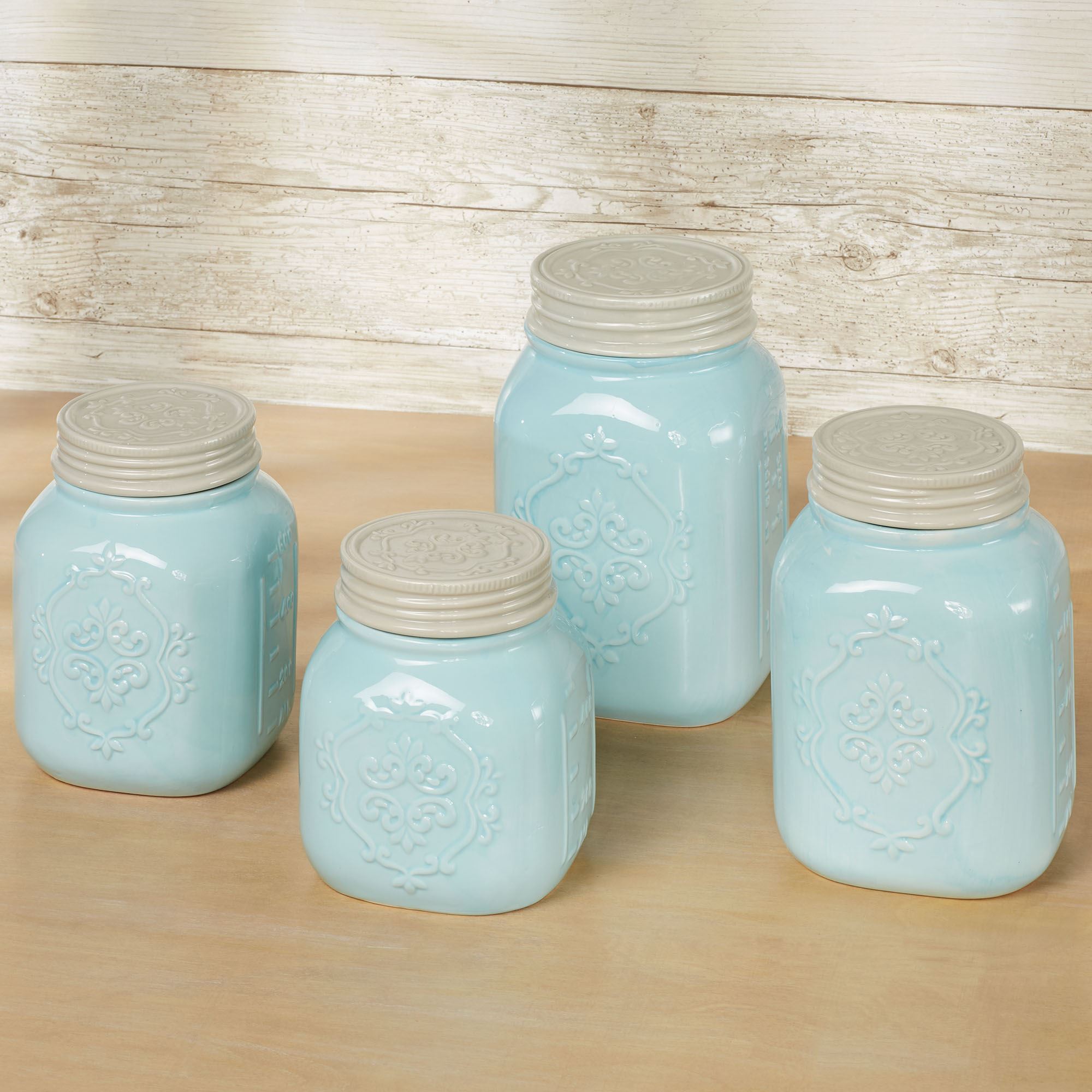 Vintage Farmhouse Pastel Blue Kitchen Canister Set