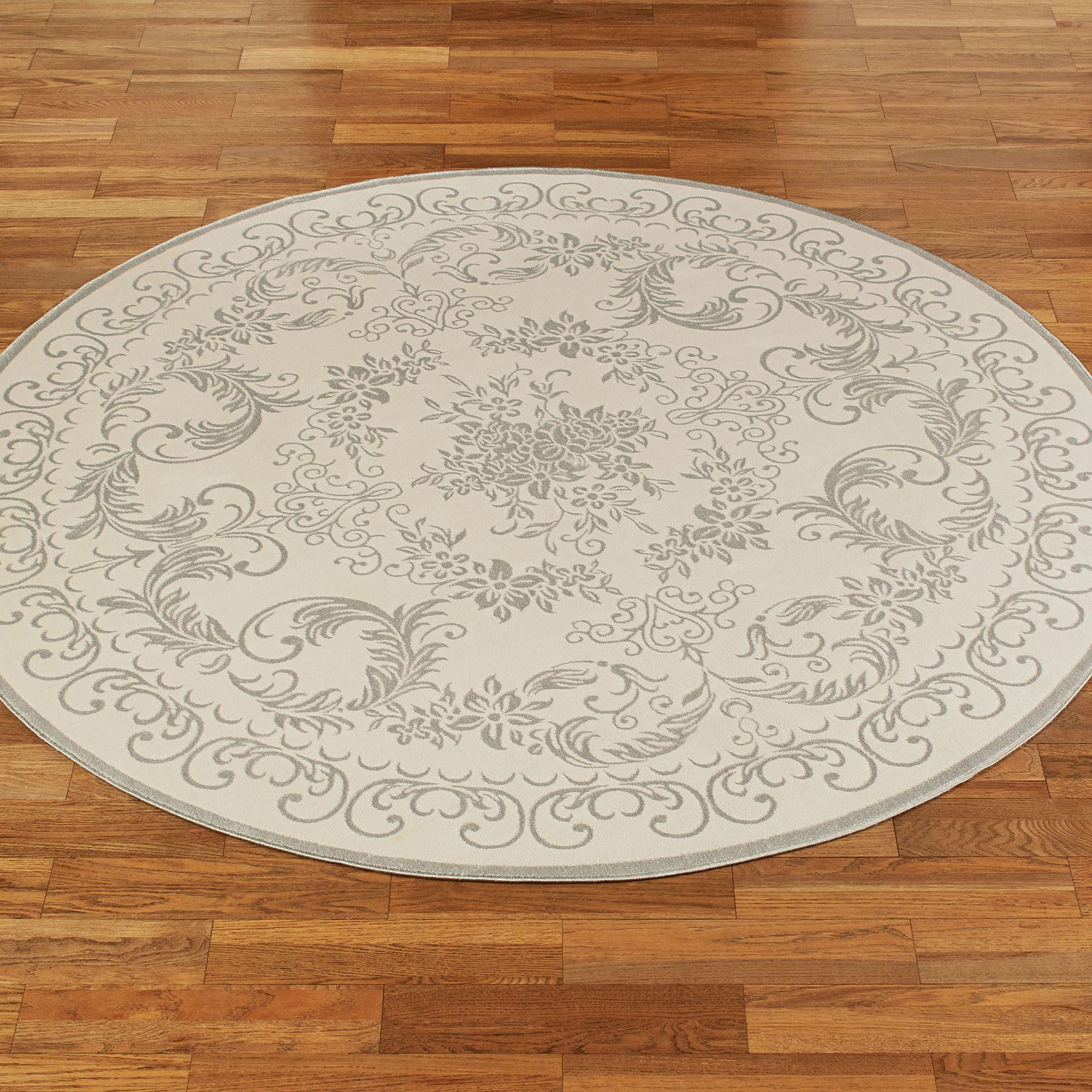 Campiello Silver Acanthus Leaf Round Rug