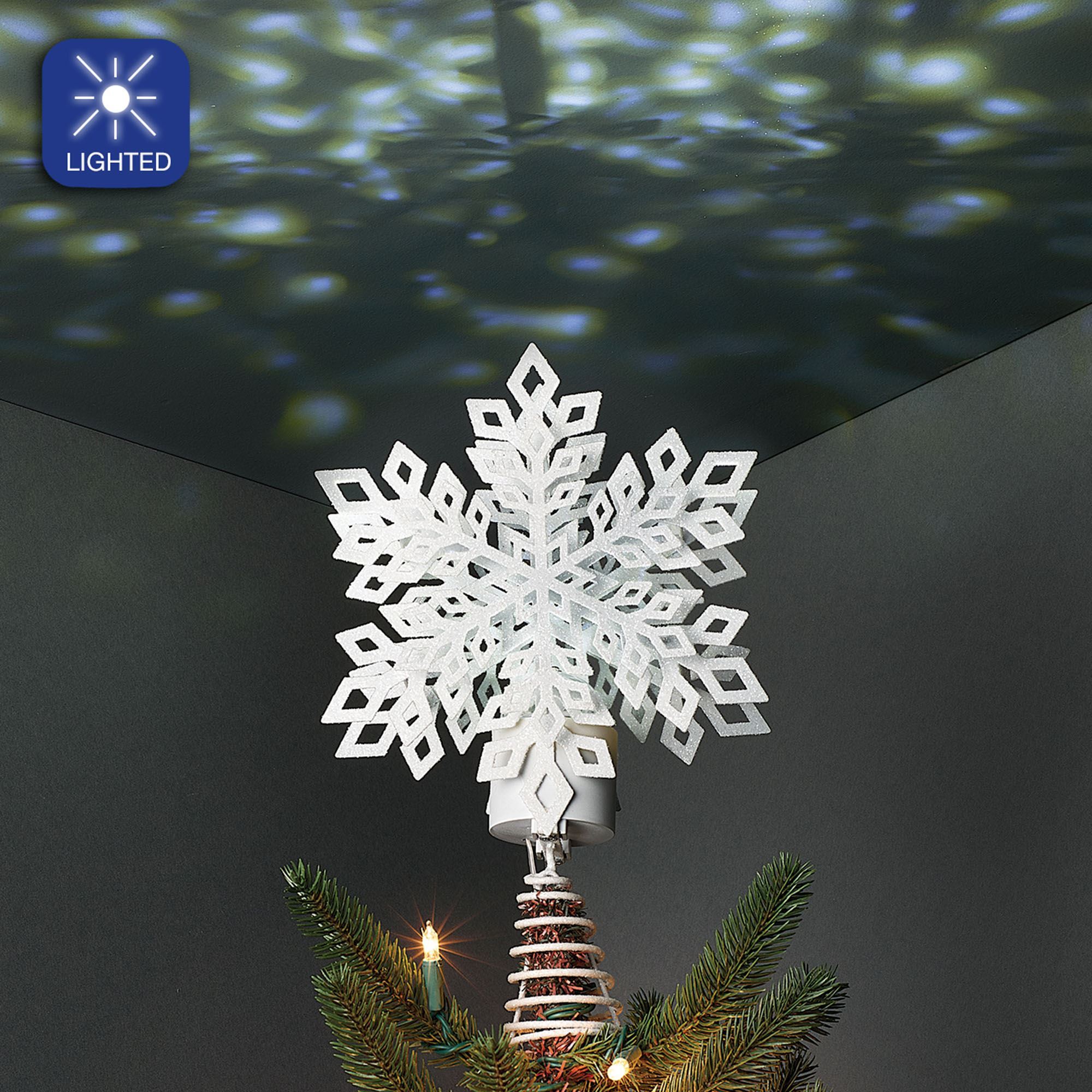 White Sparkle Snowflake Tree Topper with Light Projector by Roman Lights