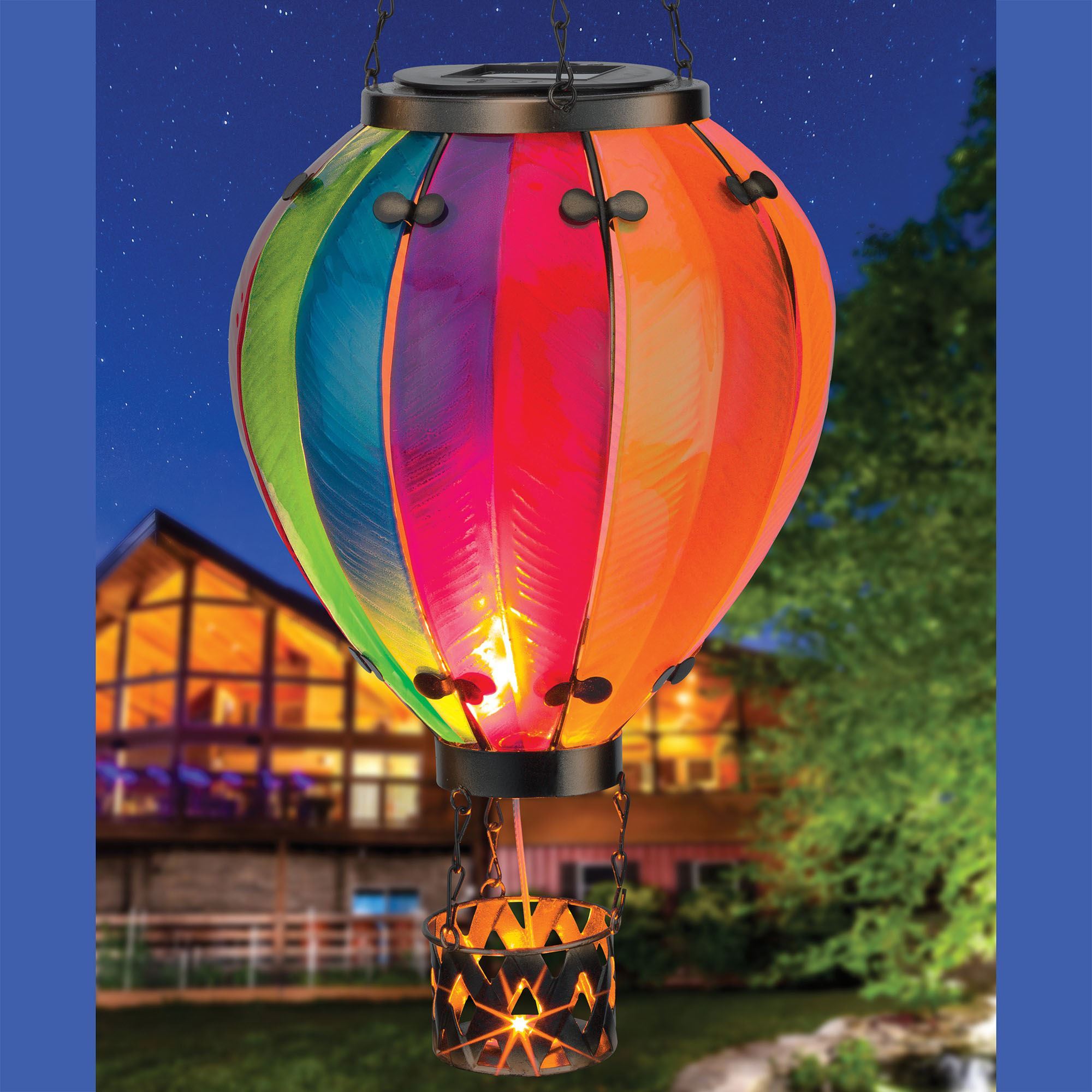 Large Rainbow Hot Air Balloon Outdoor Hanging Solar LED Lantern