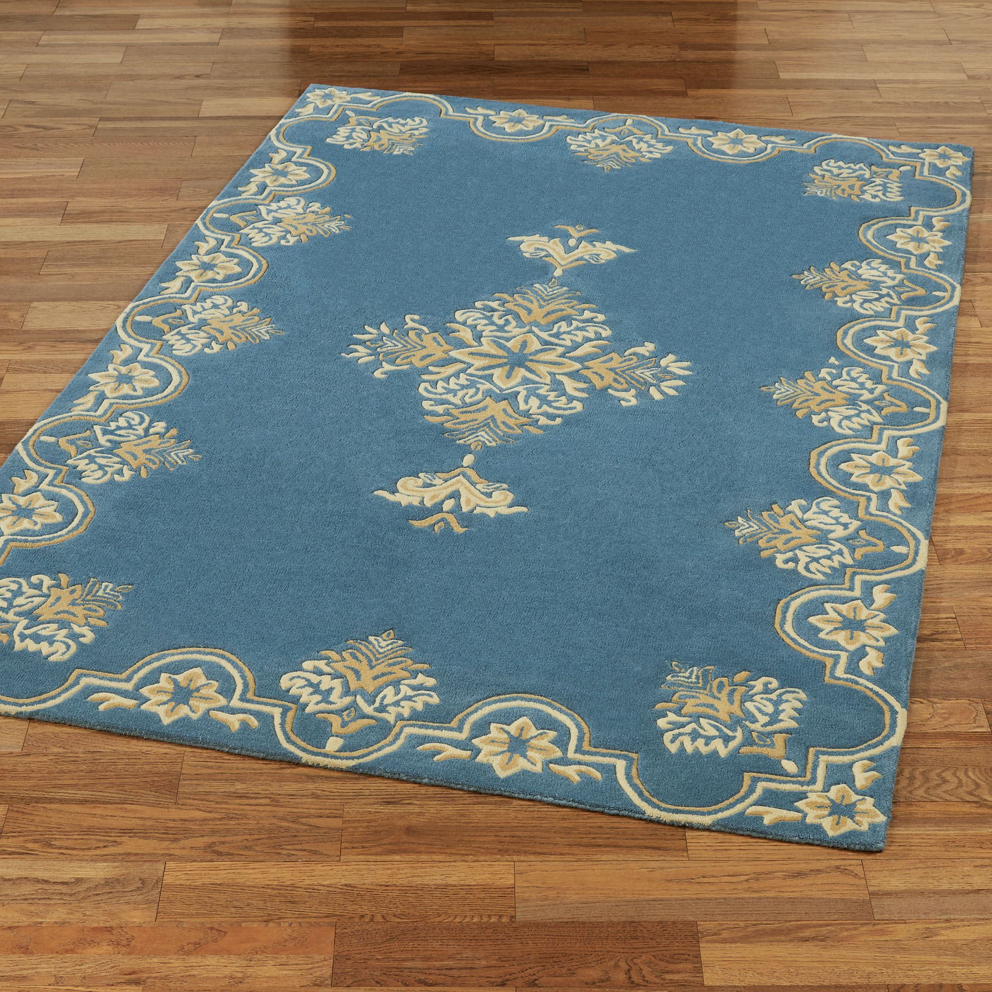 Wilmington Steel Blue Medallion Wool Area Rugs