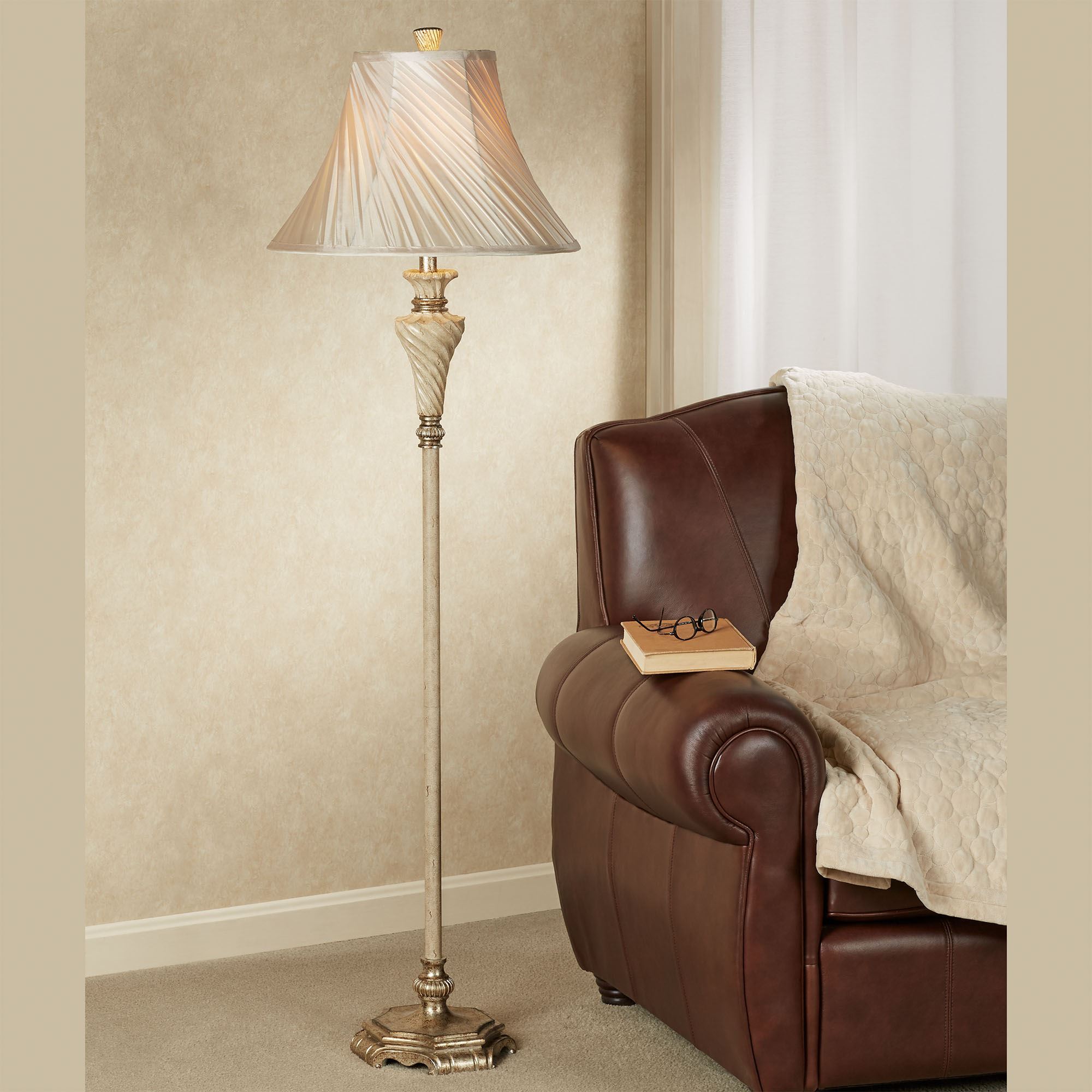 Elegant Aleisha Cream Floor Lamp with Antique Platinum Accents