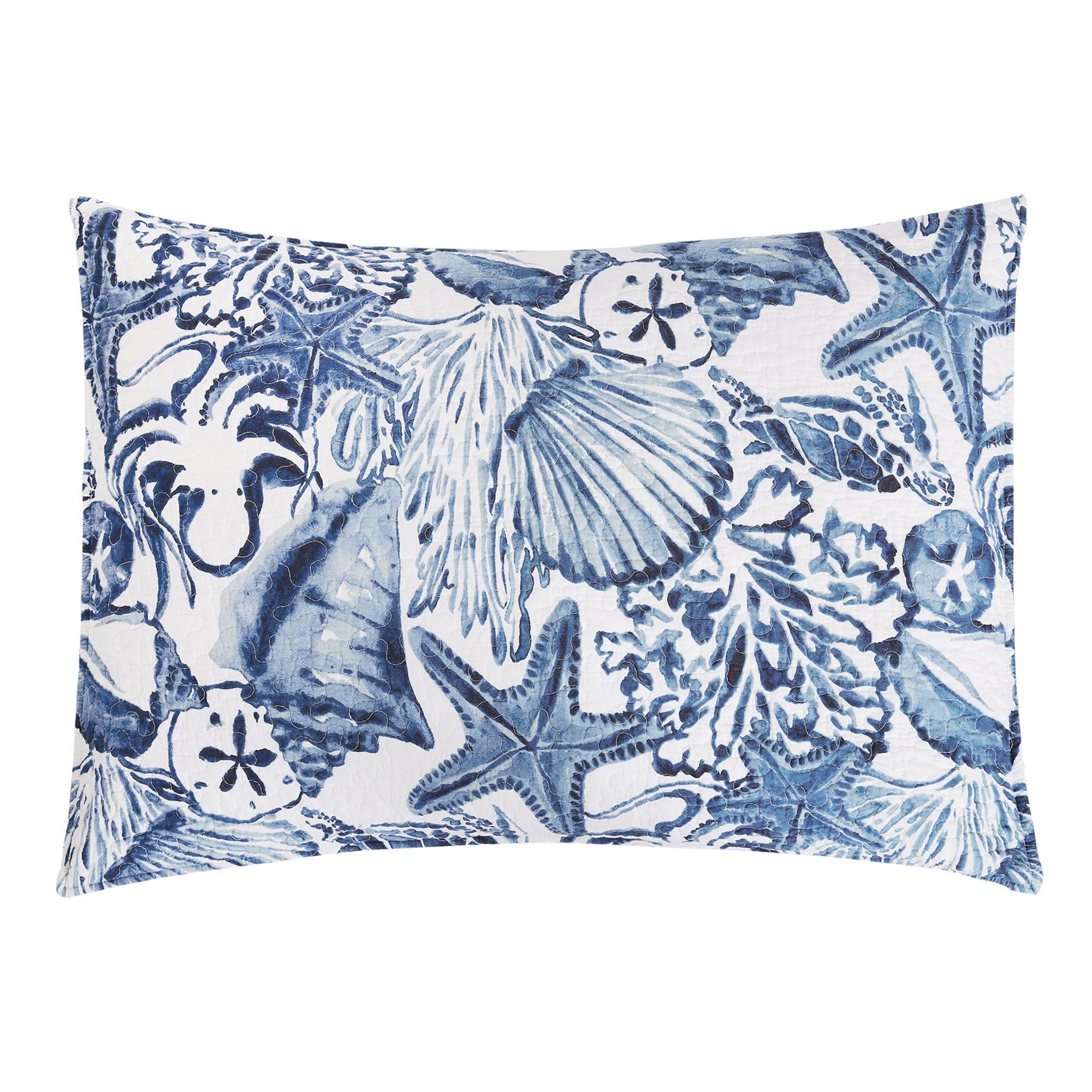 Blue Coast Shells Reversible Quilted Bedspread Bedding