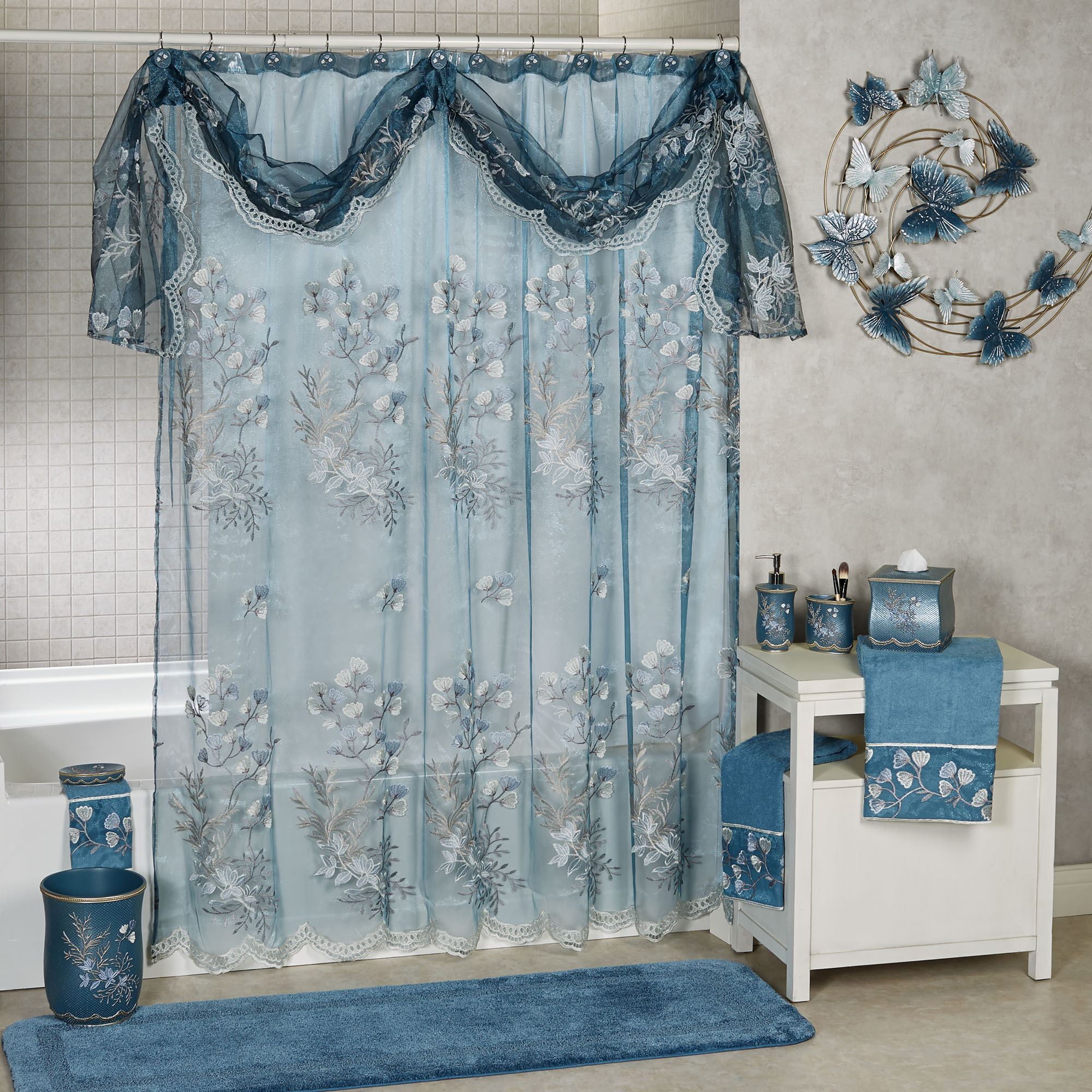 Spring Home Inc Lace Floret Shower Curtain With Attached Valance - Floral, 72x72, Polyester, Machine Washable