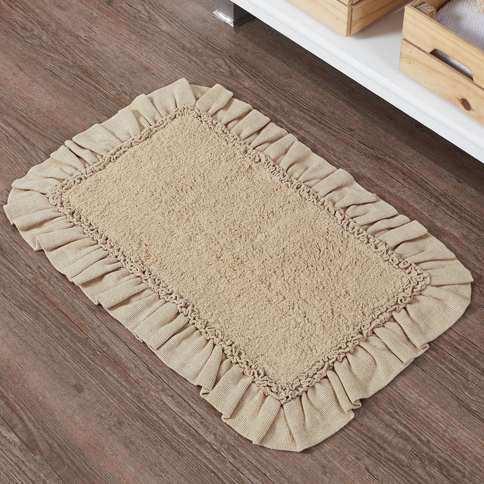 Hard Base Ruffle Mat Burlap Natural Ruffled Bath Mats by April & Olive
