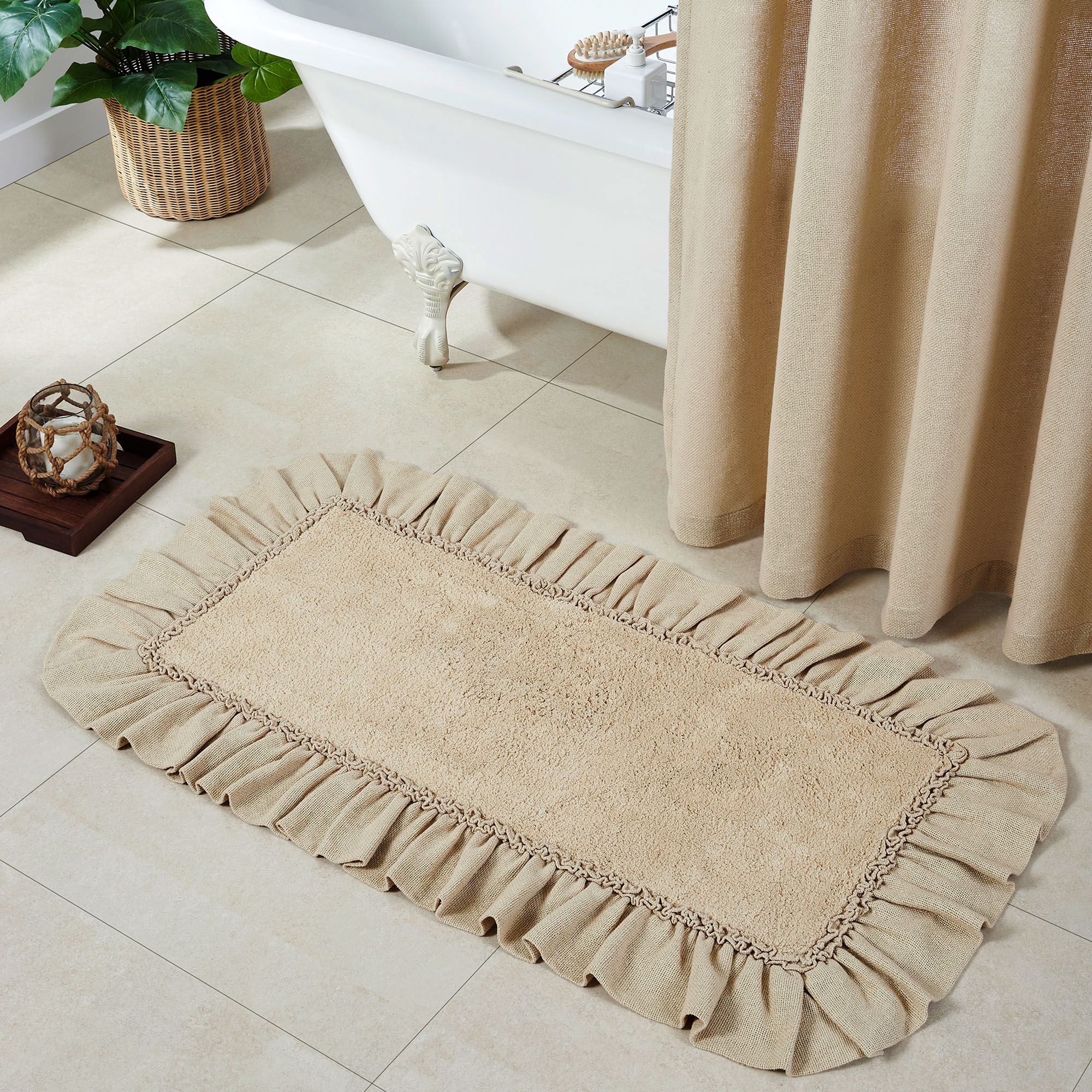 Hard Base Ruffle Mat Burlap Natural Ruffled Bath Mats by April & Olive