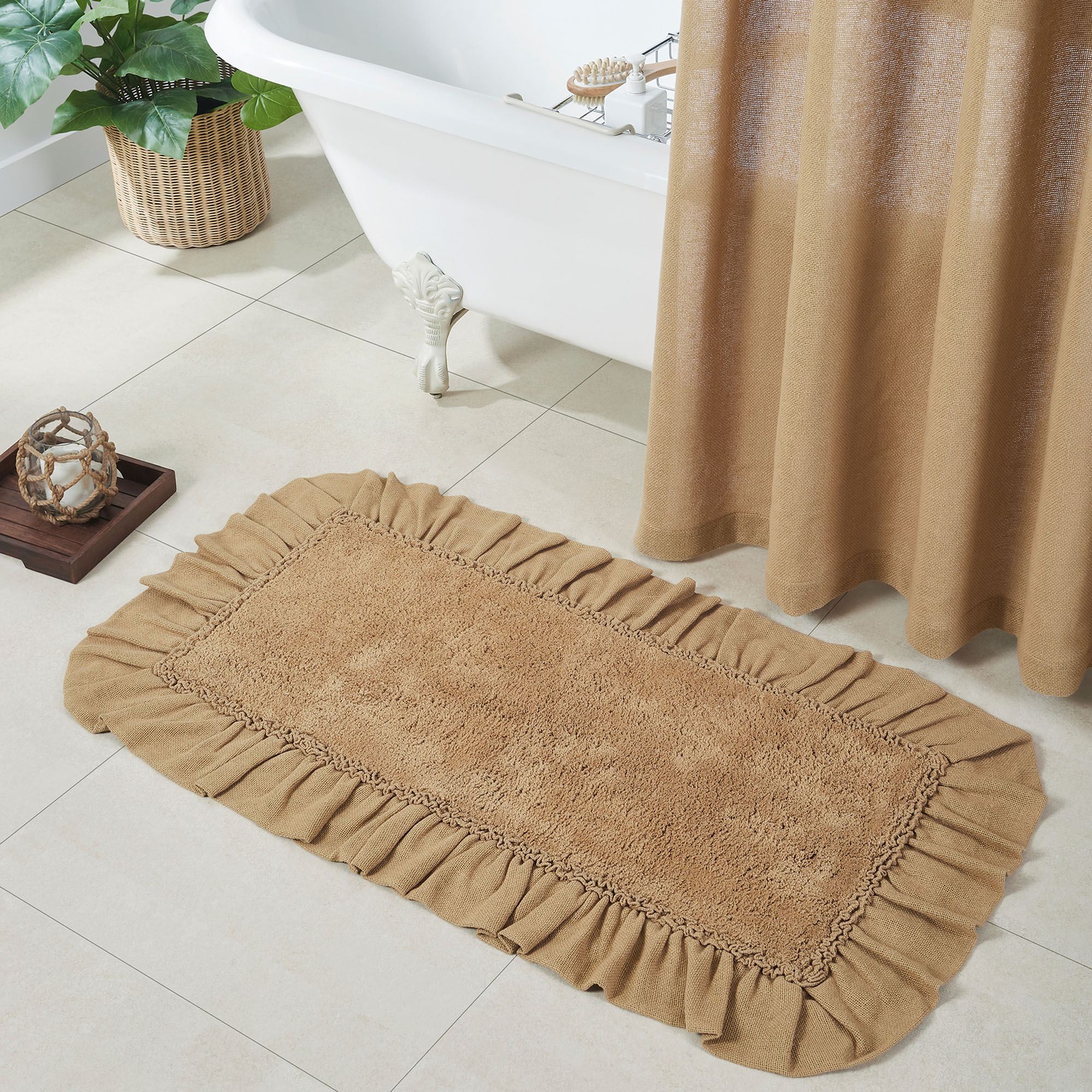 Burlap Tan Ruffled Bath Mats by April & Olive