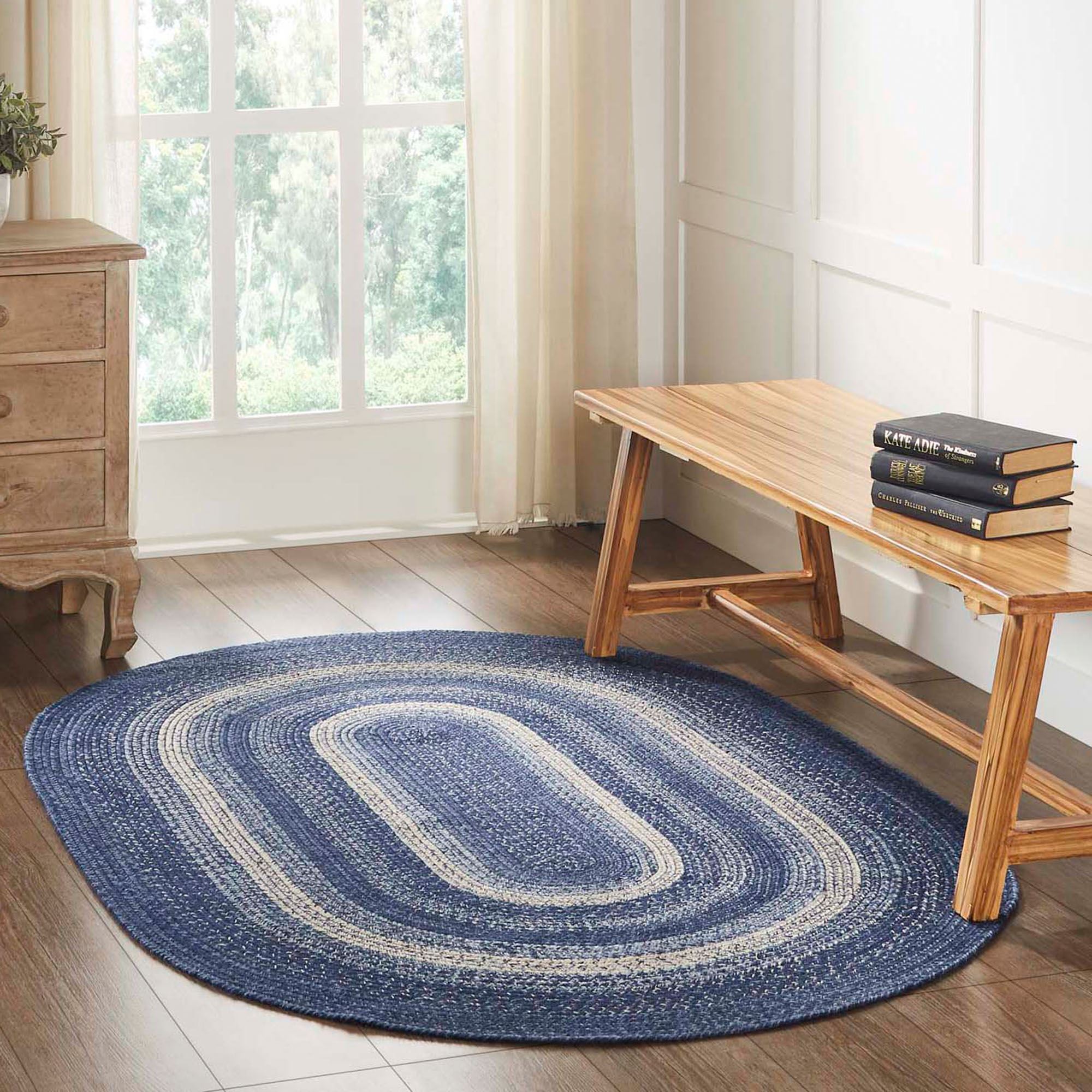 Great Falls Blue Braided Oval Rug with Included Rug Pad