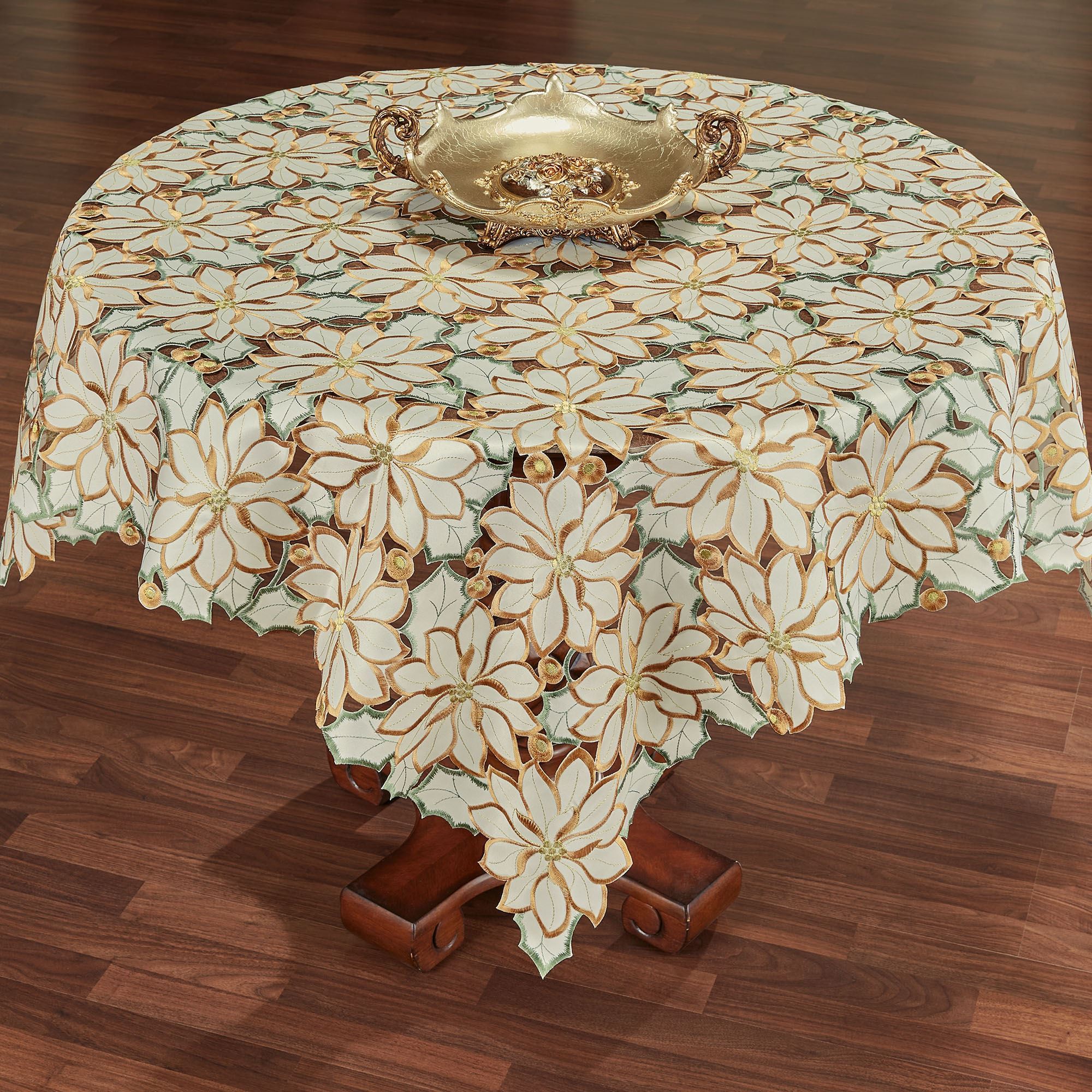 Winter Poinsettia Ivory Cutwork Table Topper