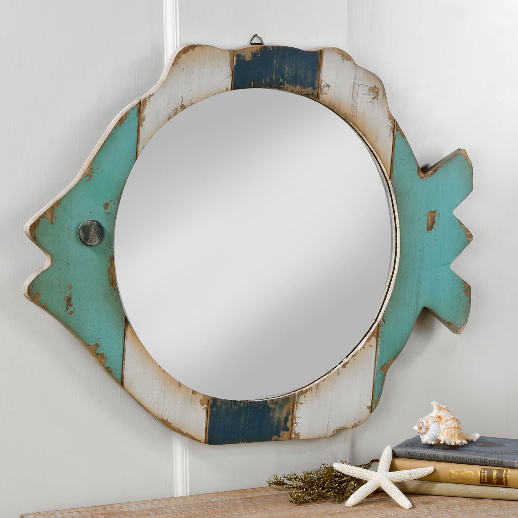 Fish Mirrored Coastal Fish Shaped Wooden Plank Wall Mirror