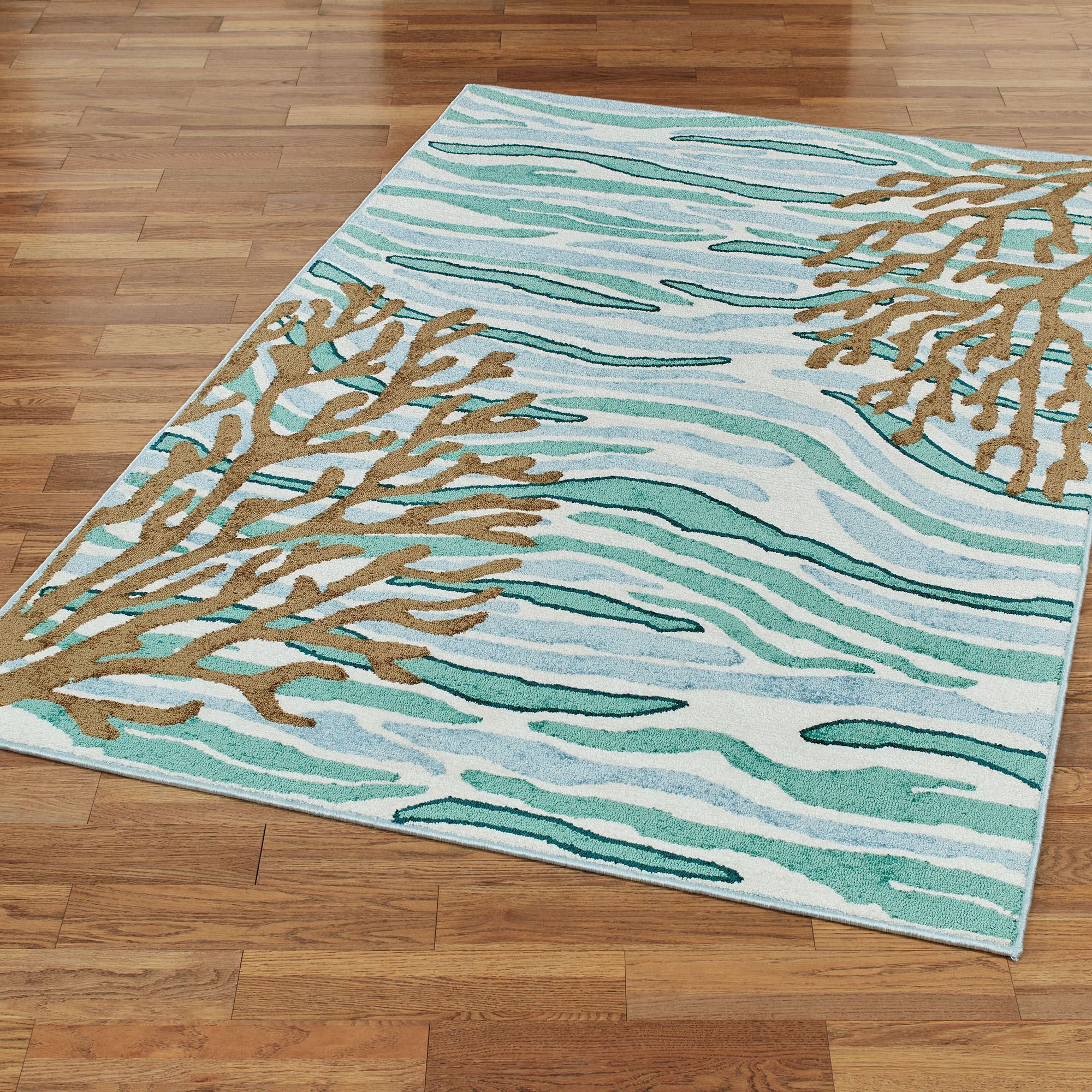 Tui Rugs Coastal Charm Turquoise Teal Hooked Area Rugs