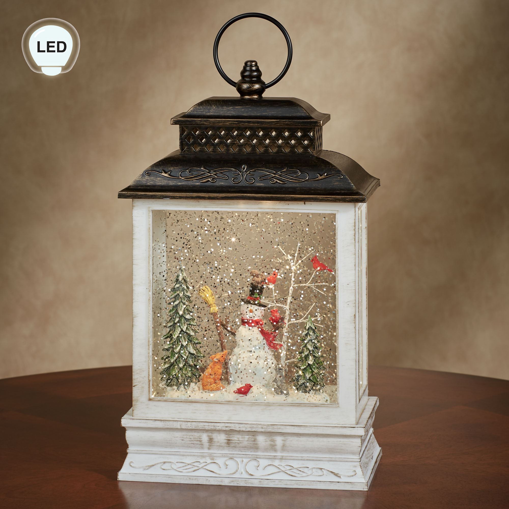 Swirl Snowman and Friends LED Lantern Antique White