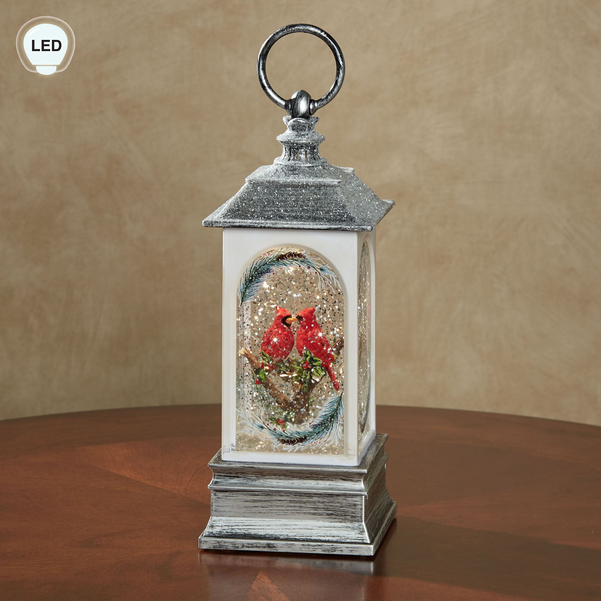 Glitter Swirl LED Lighted Cardinal Lantern by Roman