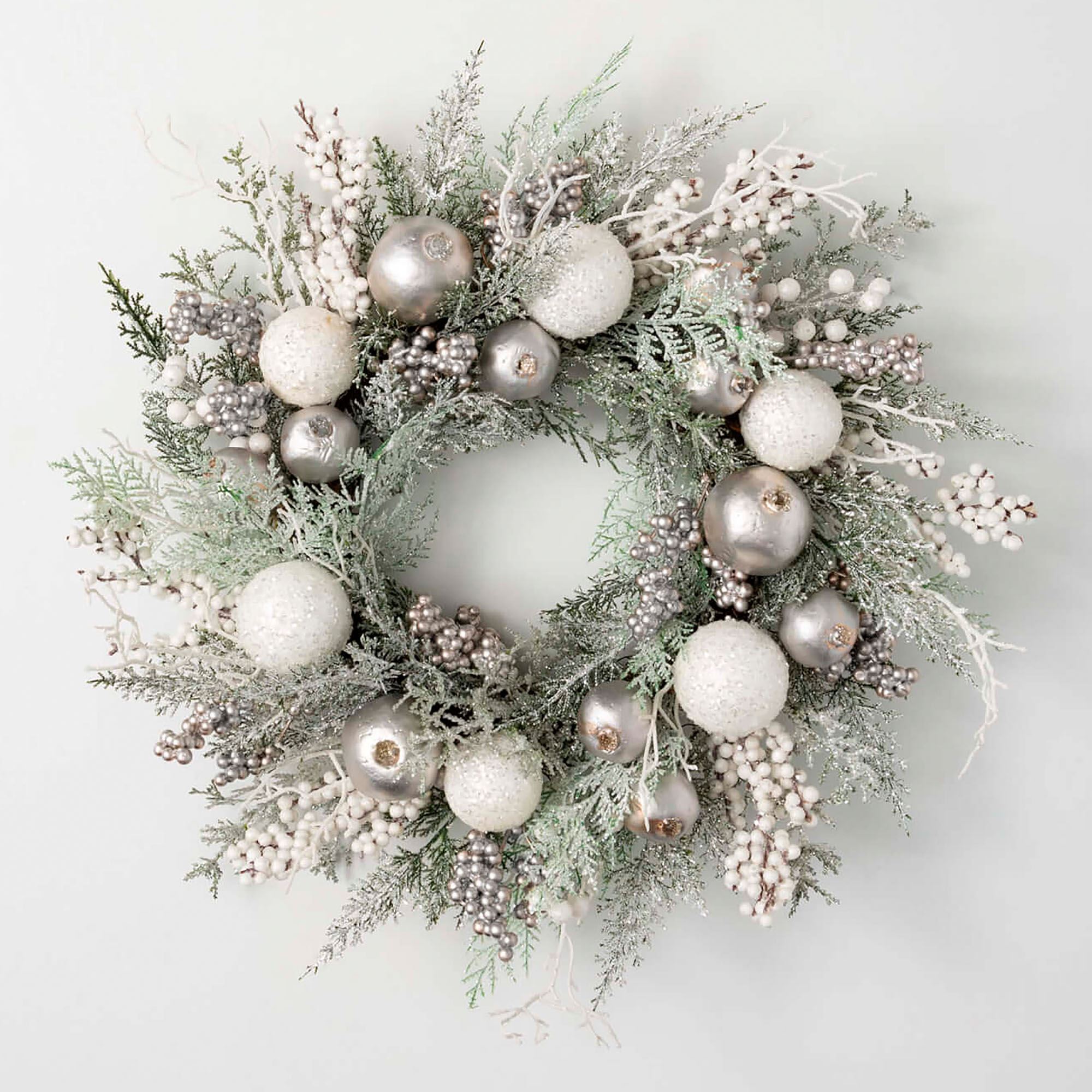 Winter Elegance Silver and White Pomegranate Ornament Wreath