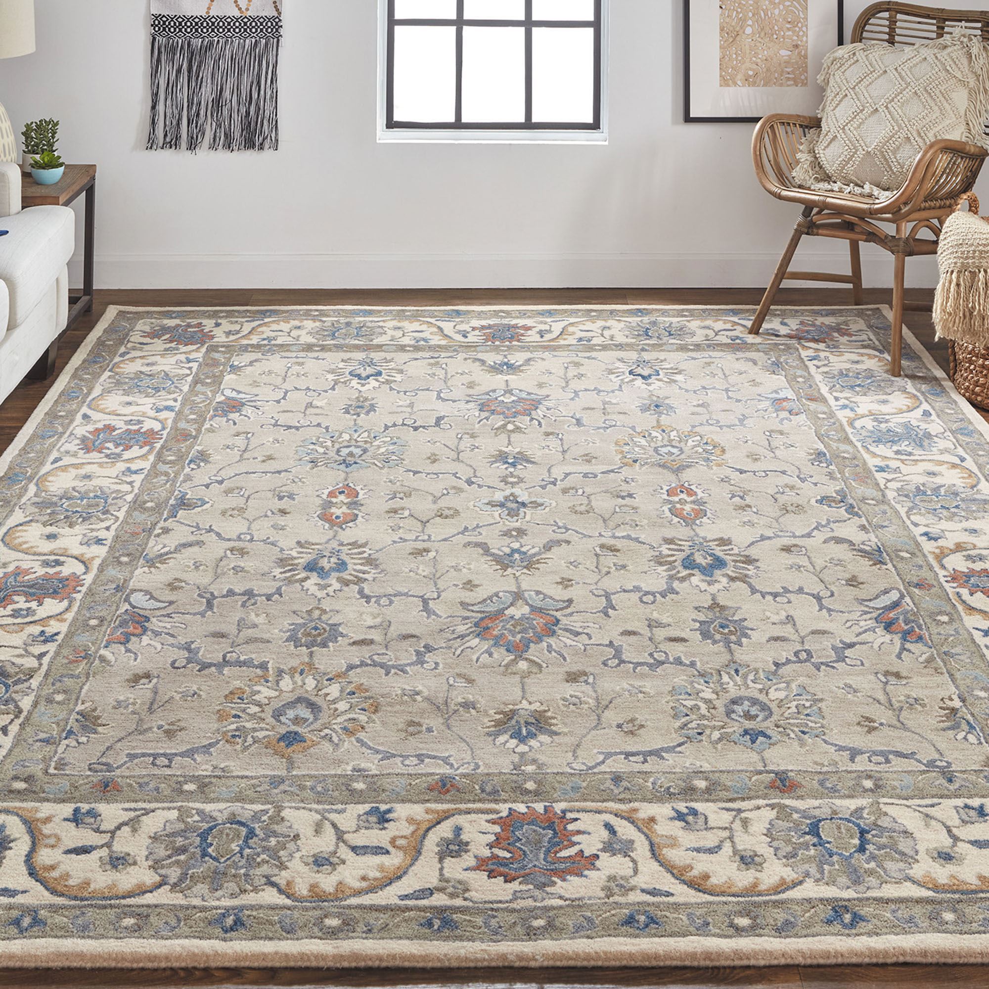 Caroline Gray Jacobean Floral Wool Area Rugs