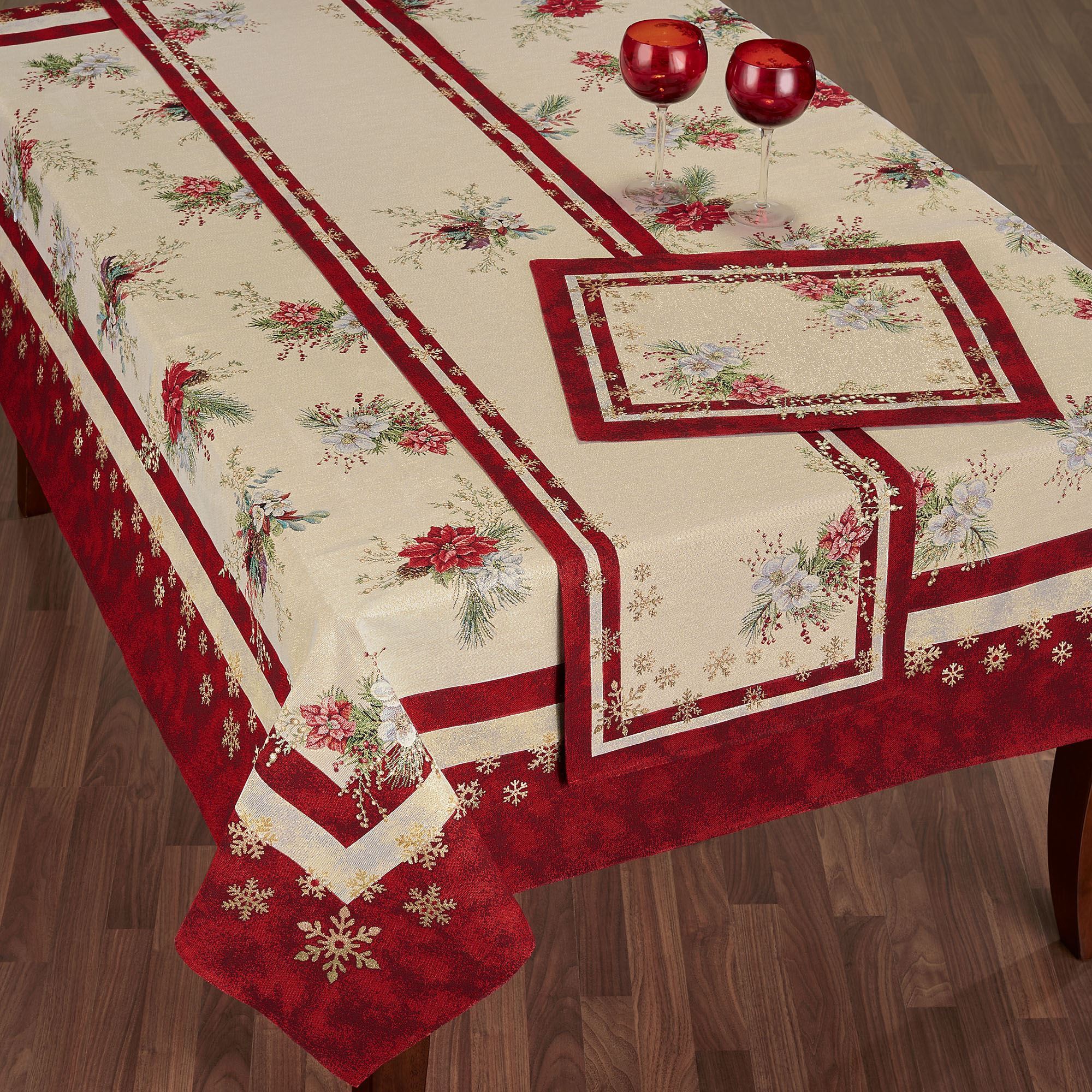 Winter Foliage Red Woven Holiday Table Linens