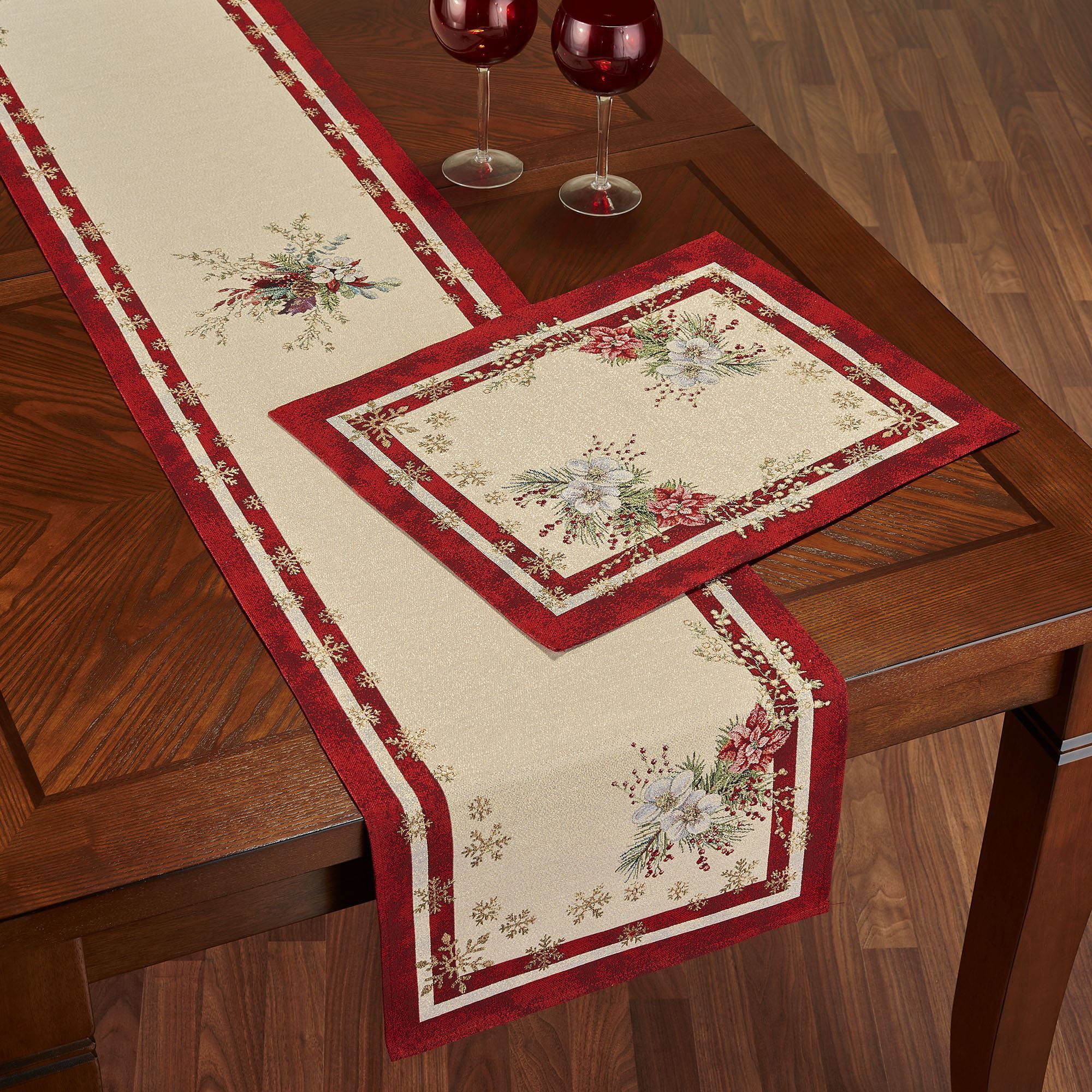 Winter Foliage Red Woven Holiday Table Linens