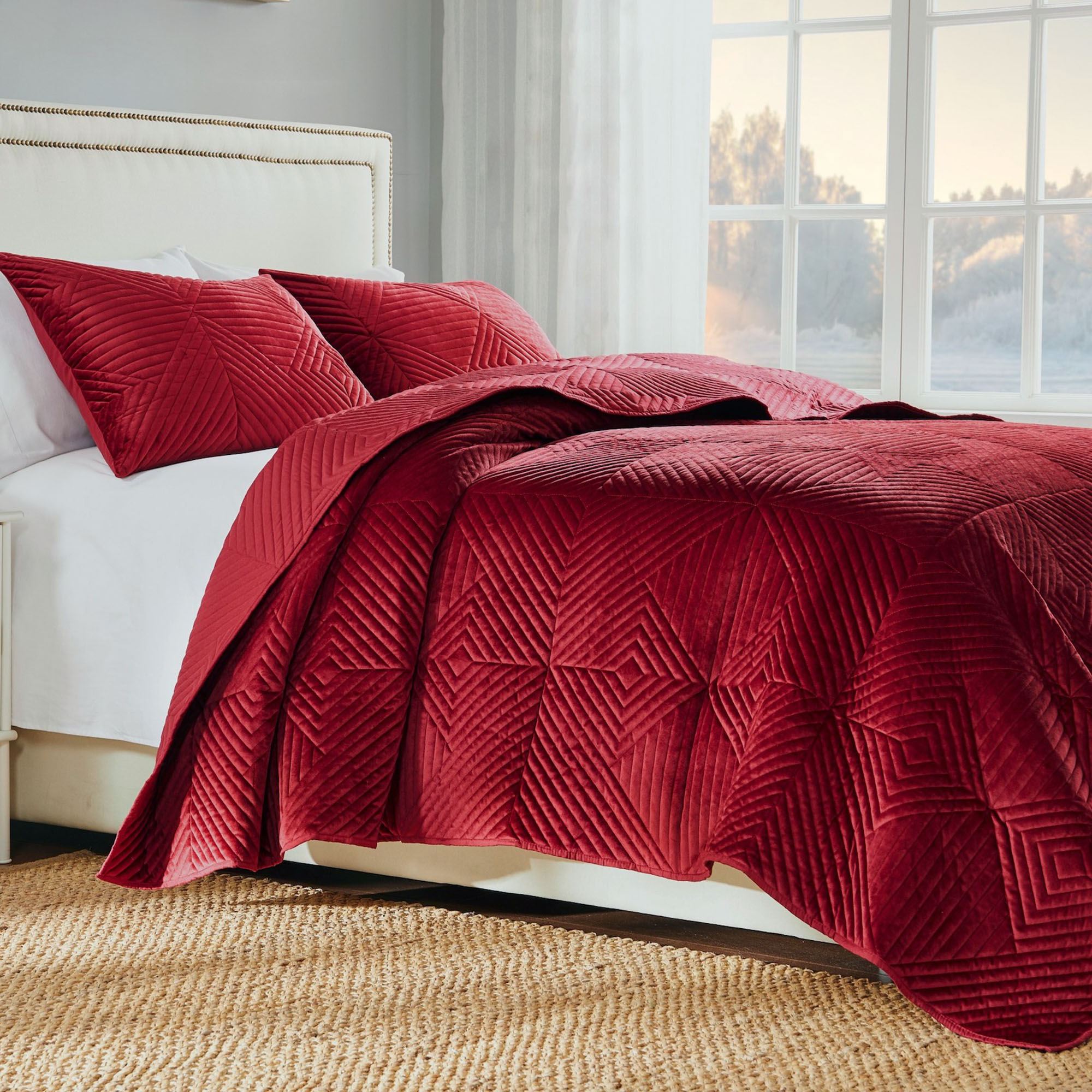 Riviera Red Polyester Velvet Mini Quilt Set Bedding by Barefoot Bungalow