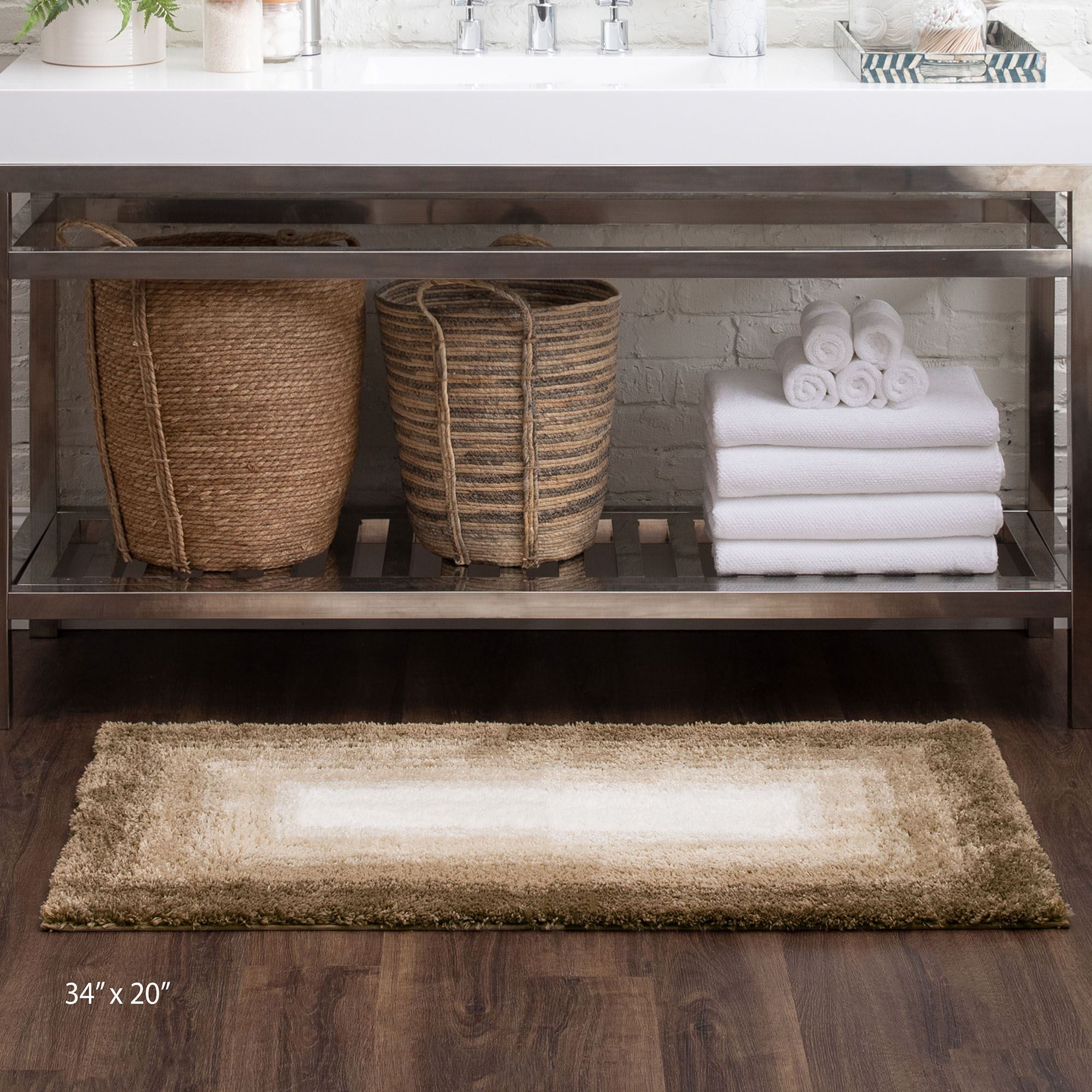 Tan Ombre Border Plush Bath Rugs