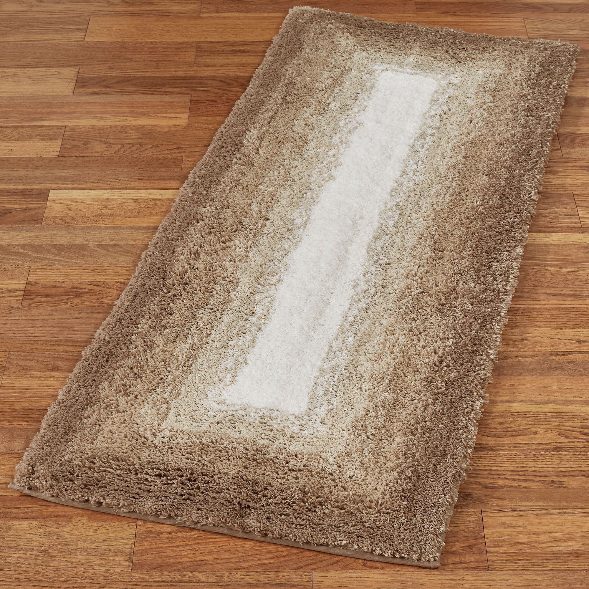 Perfect Touch Bath Rug Ombre Border Bath Rug Runner Tan 2' x 5' | Touch of Class