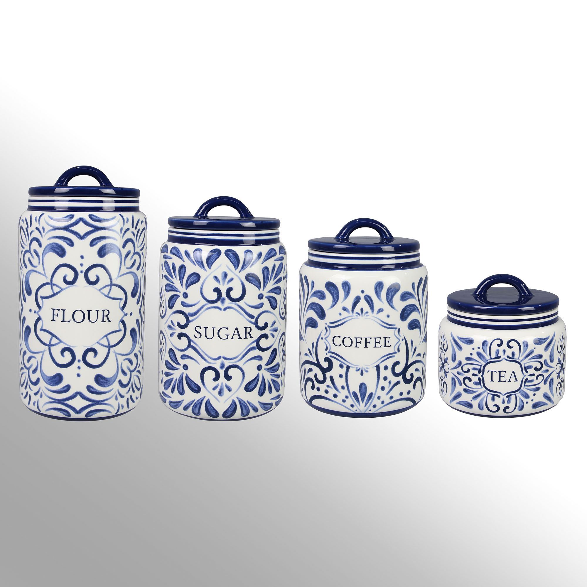 Porcelain Blue And White Tea Coffee Sugar Canisters Talavera Flour