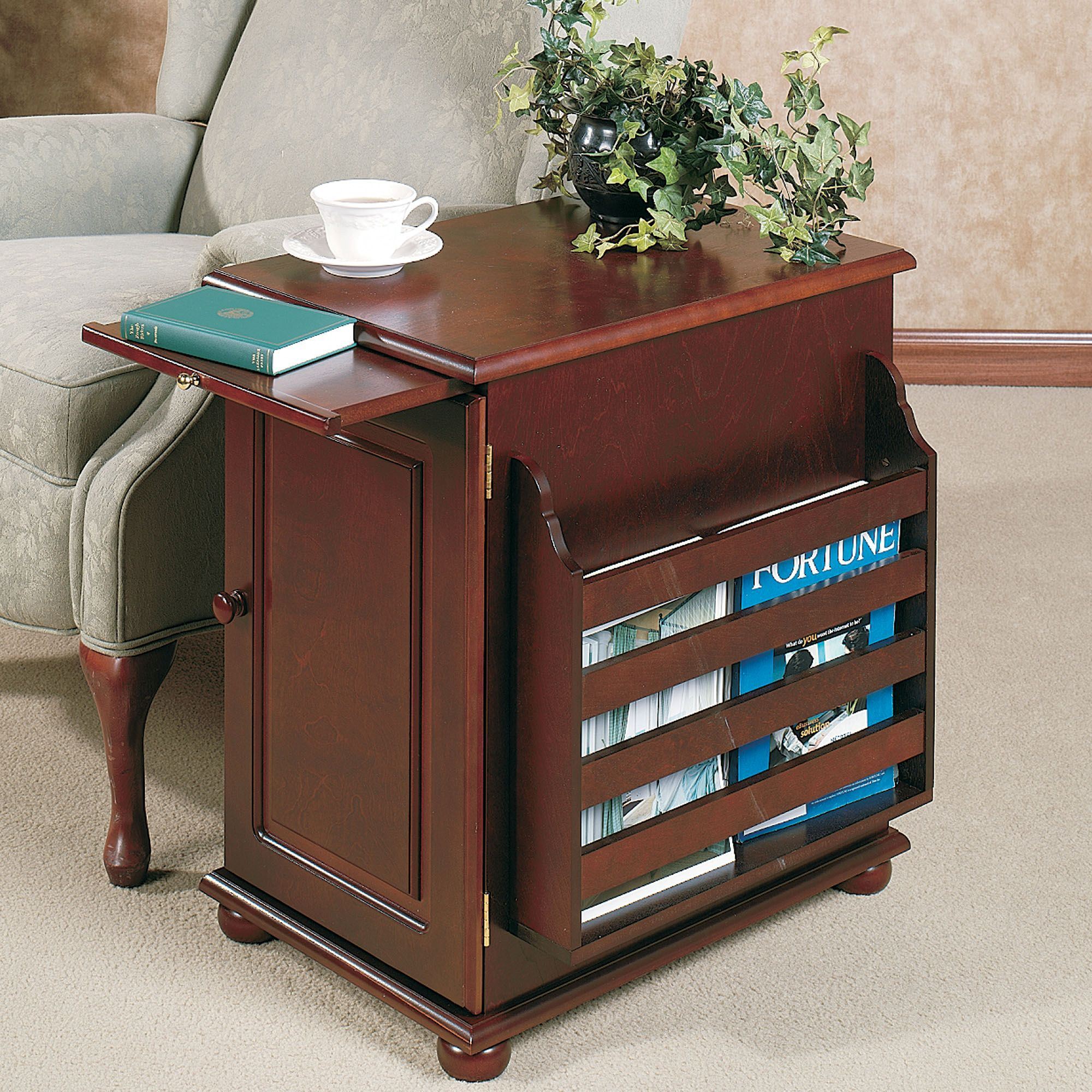 Aubrie Classic Cherry Magazine Storage Table