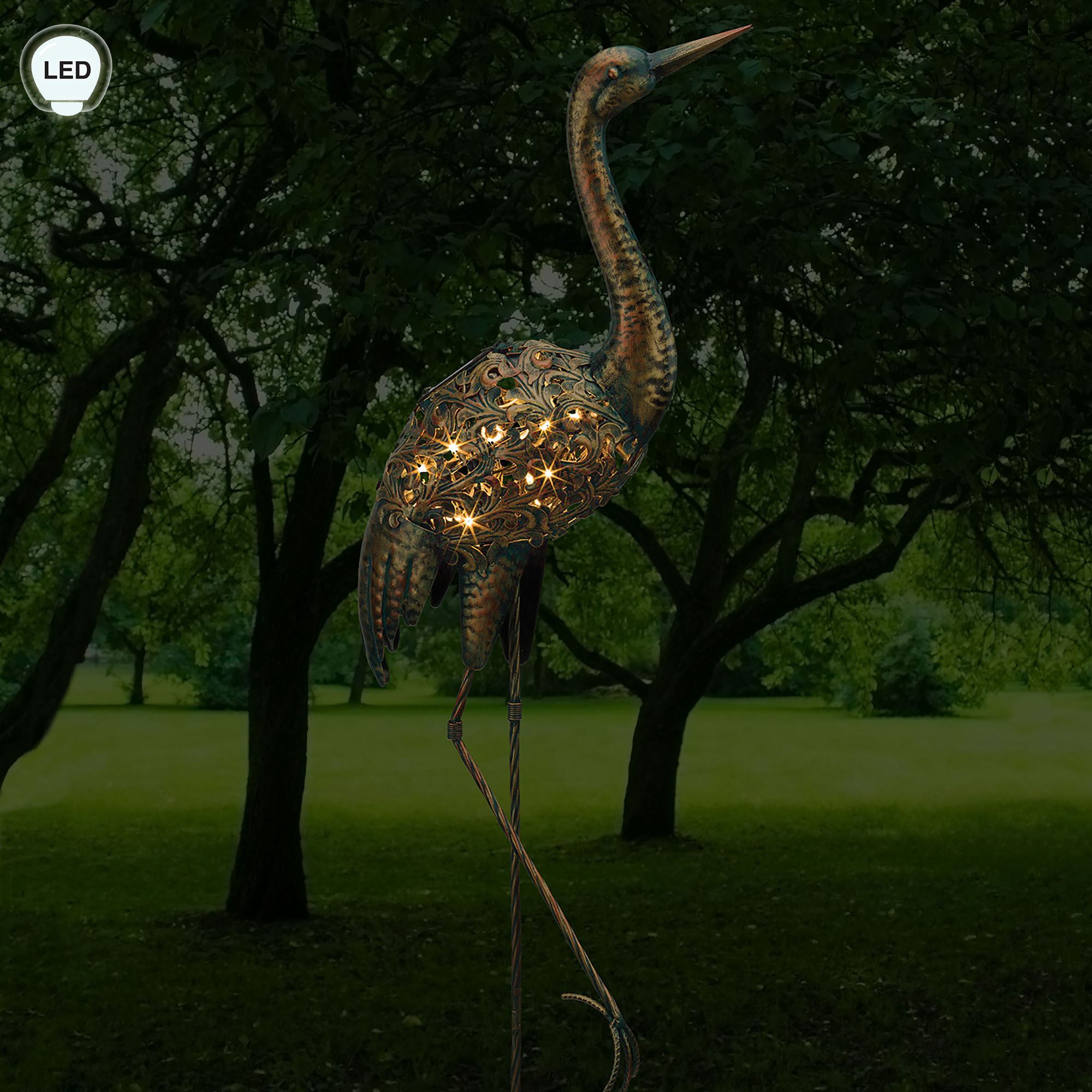 Crane Solar Bird LED Lighted Outdoor Sculpture