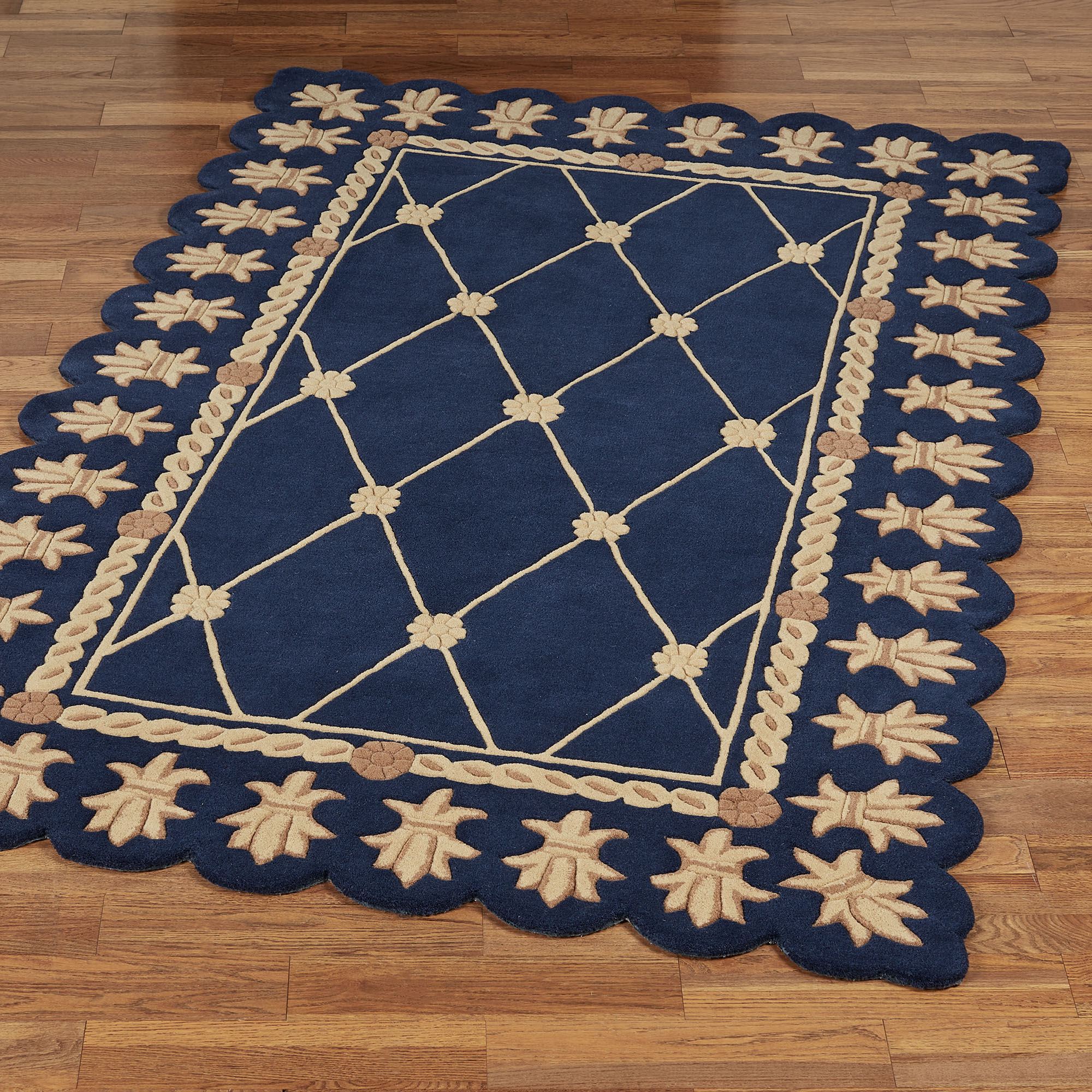 Regal Empire II Navy Gold Fleur de Lis Border Wool Area Rugs