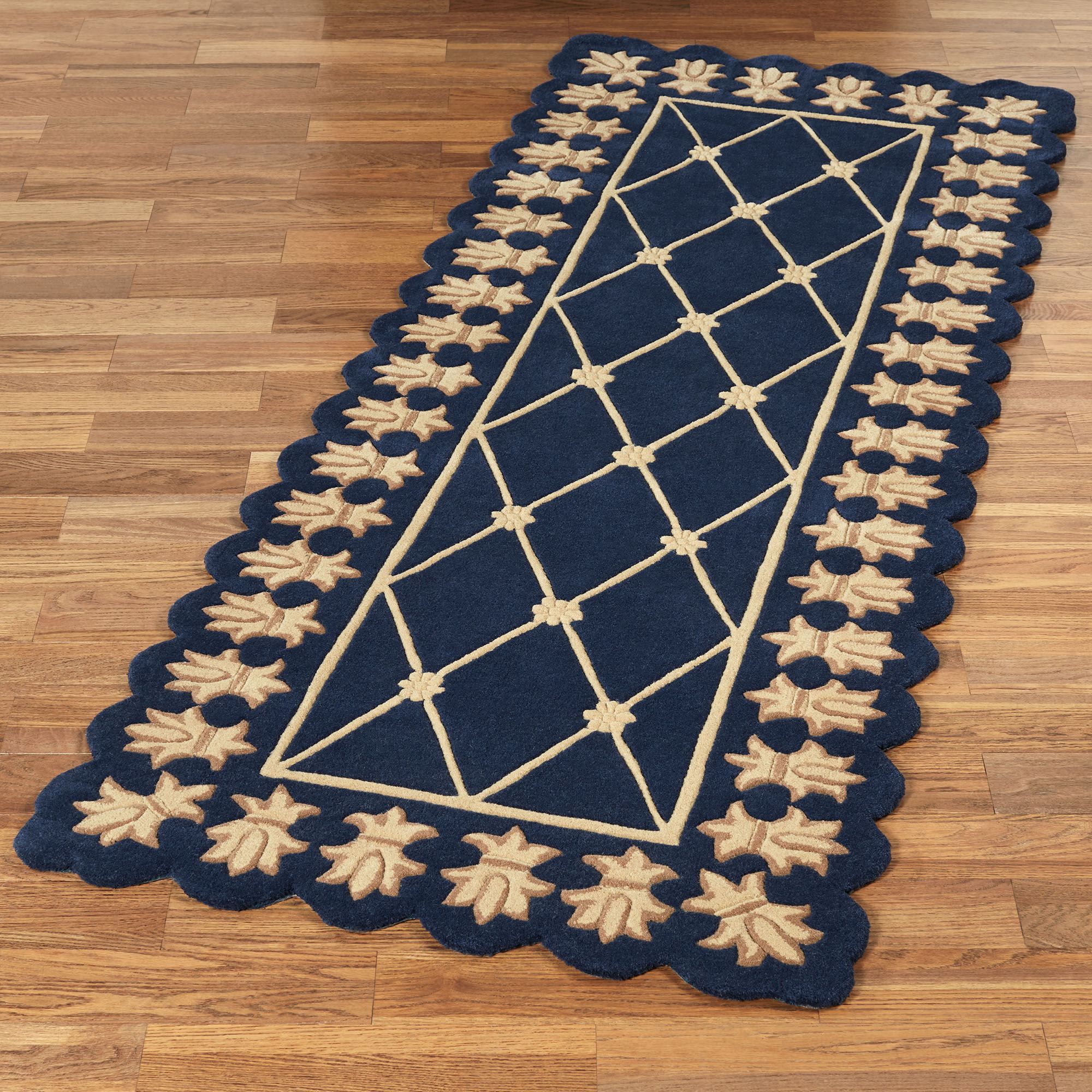 Regal Empire II Navy Gold Fleur de Lis Border Wool Rug Runner