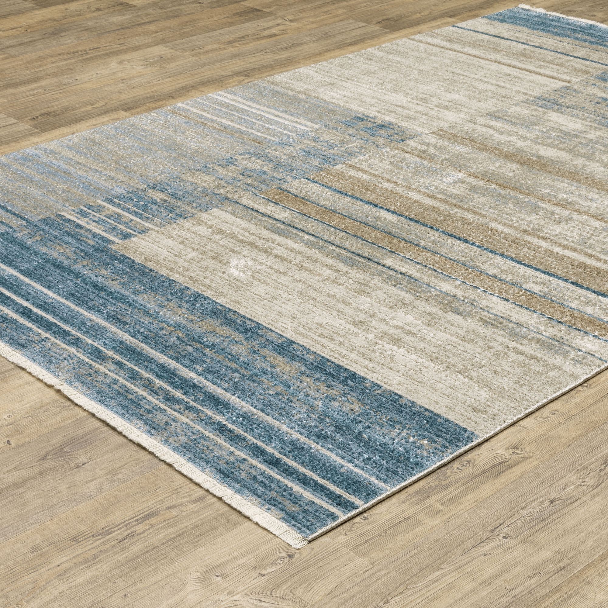 Lufia Contemporary Block Design Fringed Area Rugs