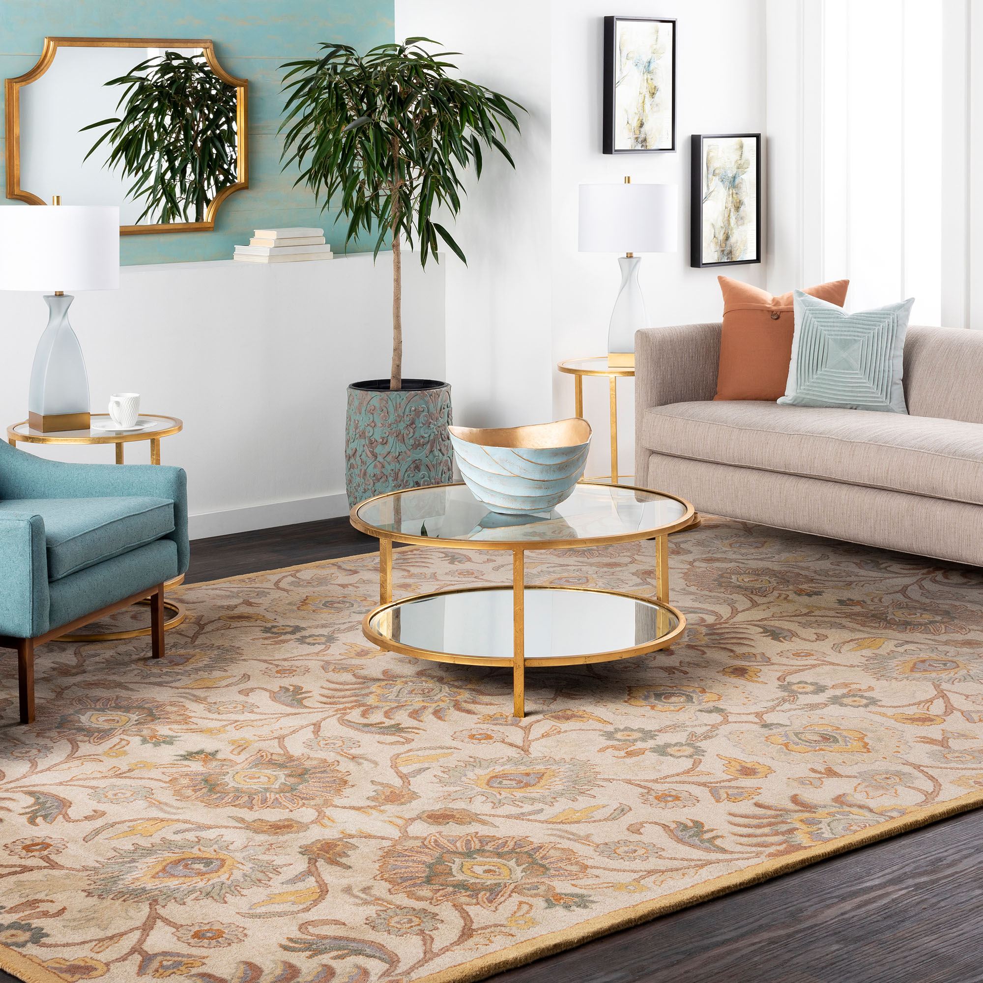 Caesar Jacobean Floral Wool Area Rugs