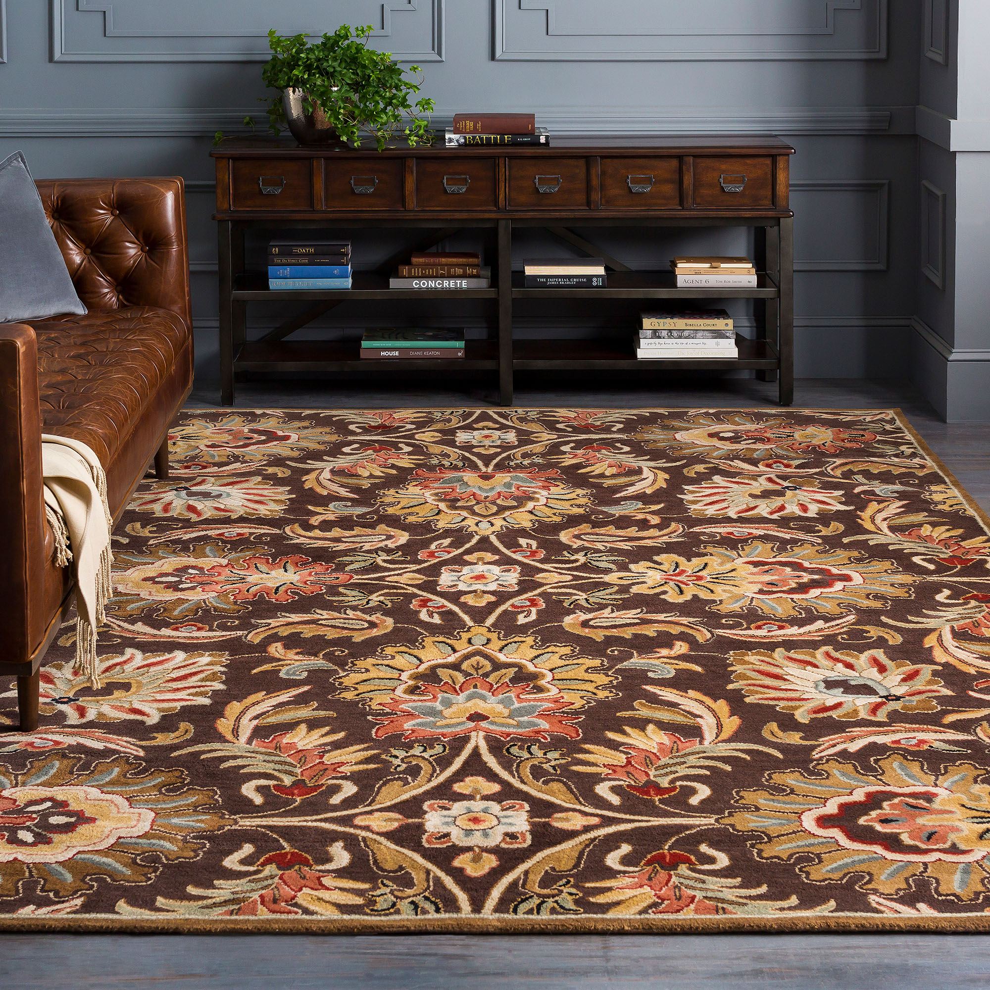 Rebrwon Traditional Rug Alma Caesar Brown Traditional Wool Area Rugs