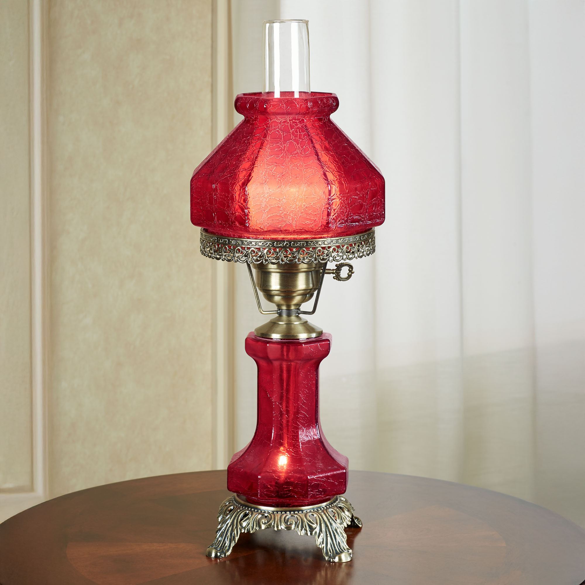 Isabel Red Handblown Glass Vintage Style Hurricane Table Lamp