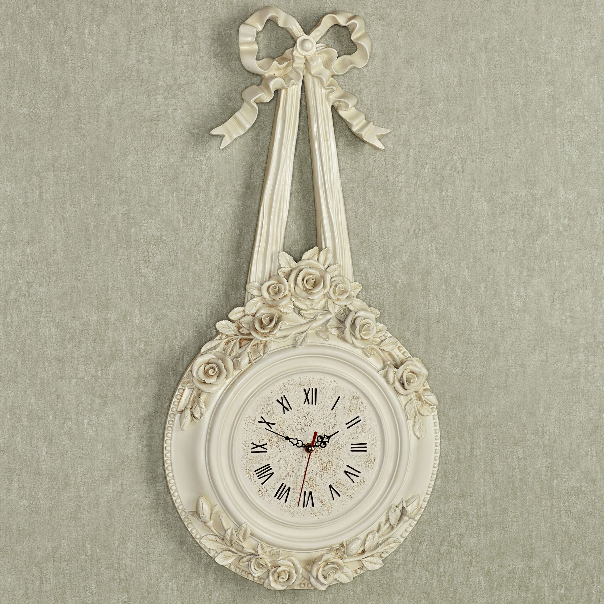 Clock Ribbons Ribbons and Roses Handpainted Antique White Wall Clock