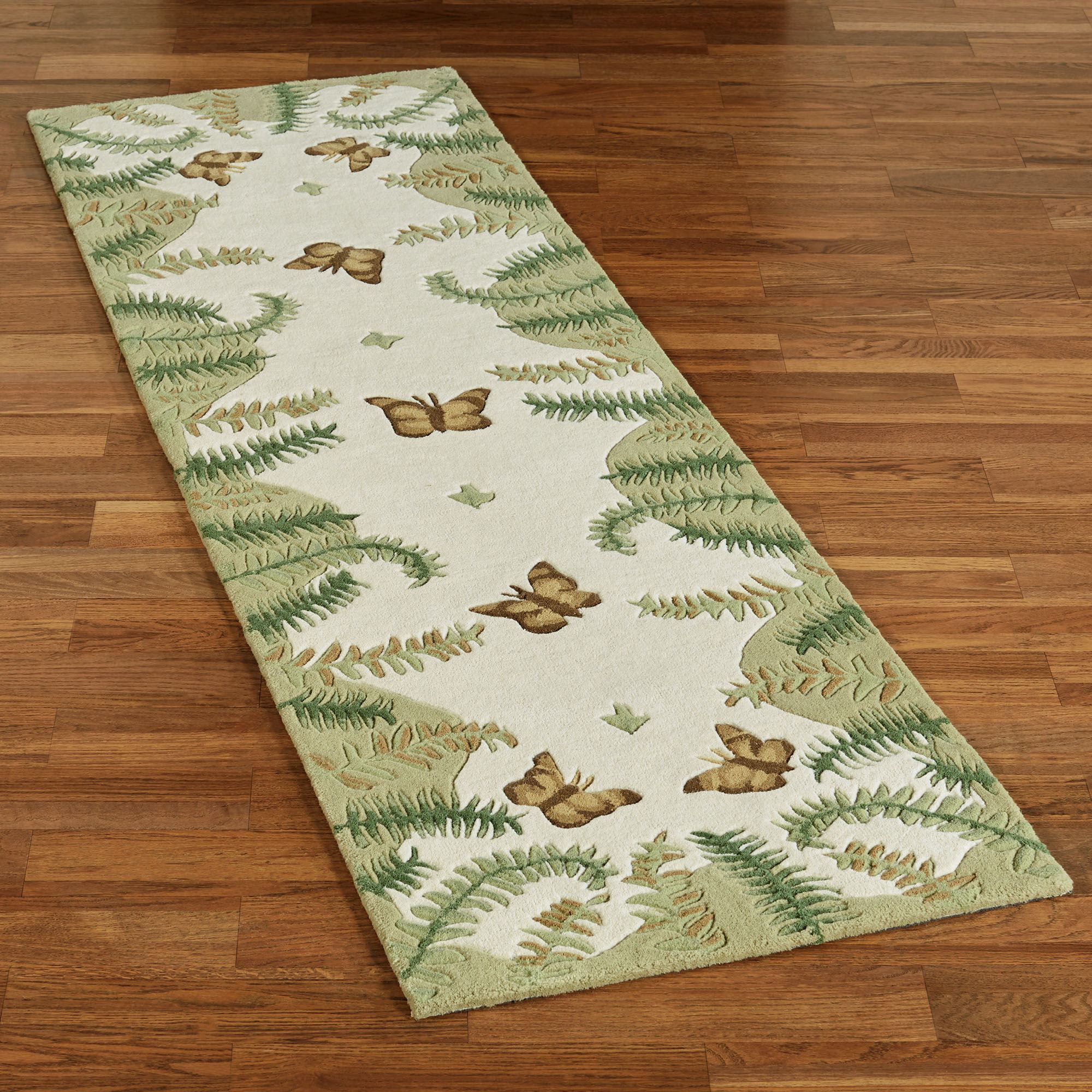 Green Butterfly Rug Botanical Butterfly Handcrafted Wool Rug Runner