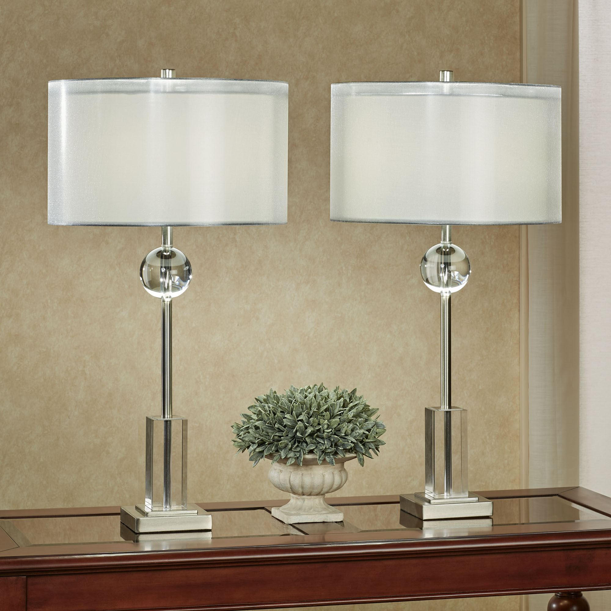 Vincent Crystal and Brushed Nickel Metal Table Lamp Pair