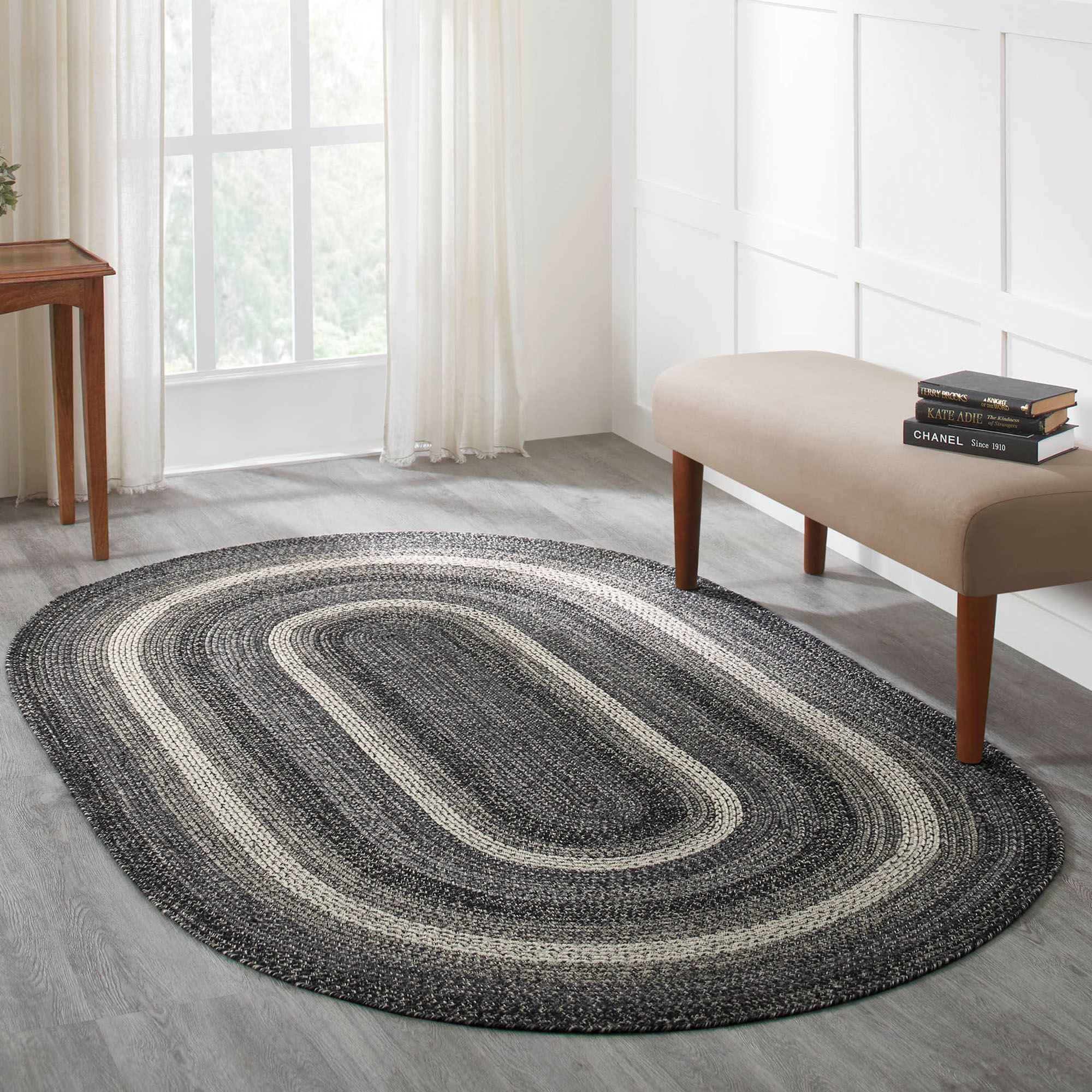 Sawyer Mill Black and Gray Braided Oval Rug with Included Rug Pad