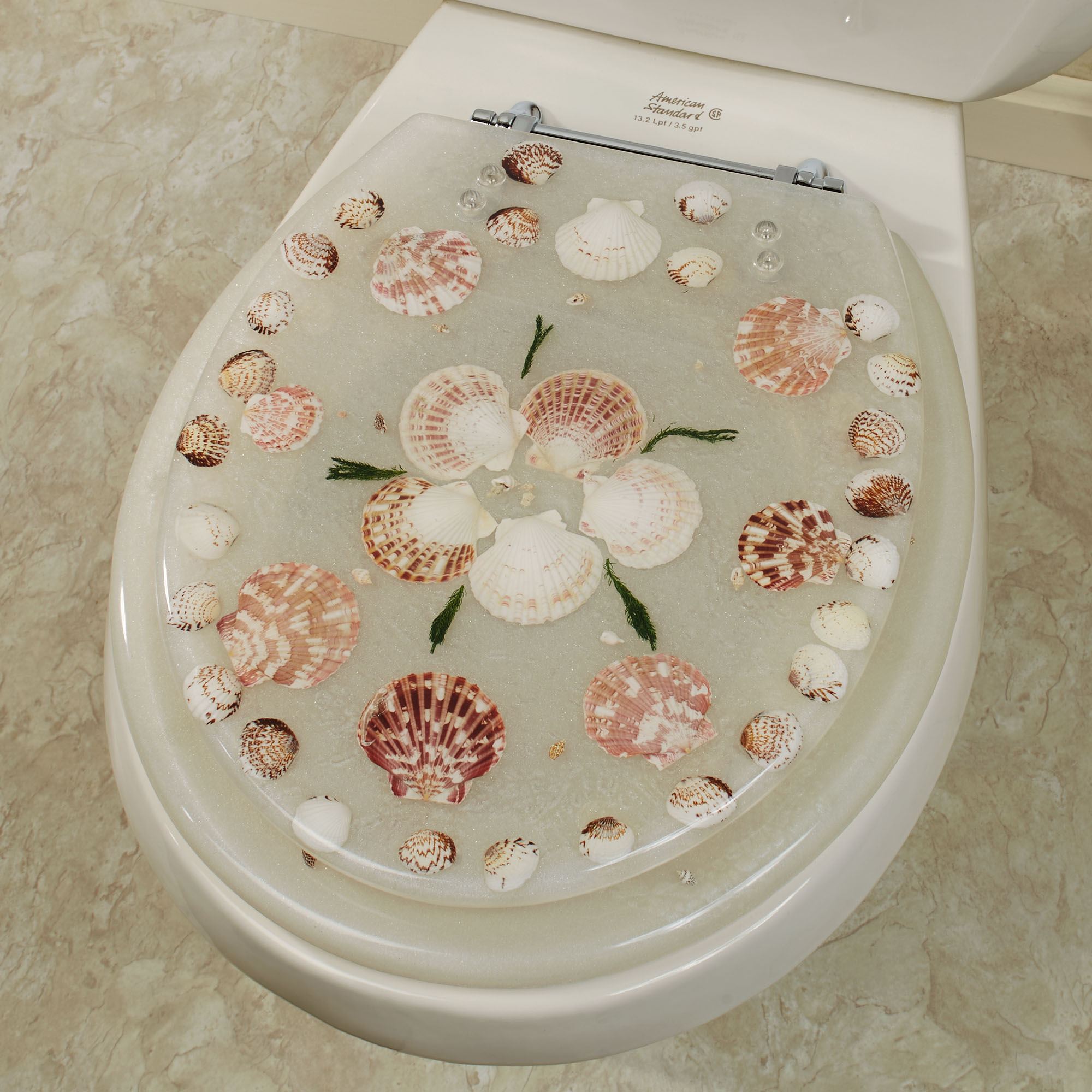 Shell Pattern Toilet Seats Ornate Resin Toilet Seat Fancy Seashell Decorative Soft Close Oval