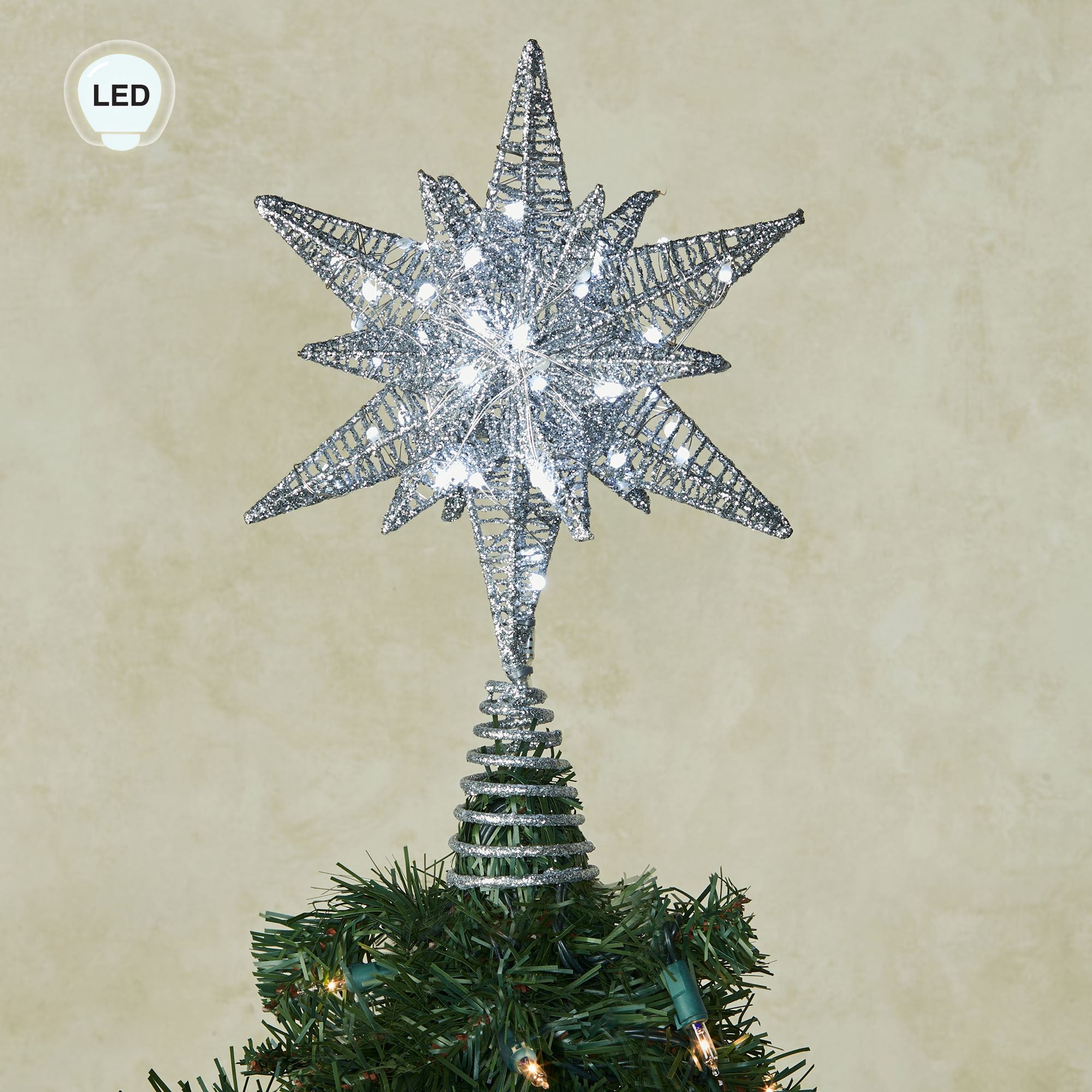 Kurt Adler Silver Starburst LED Lighted Tree Topper