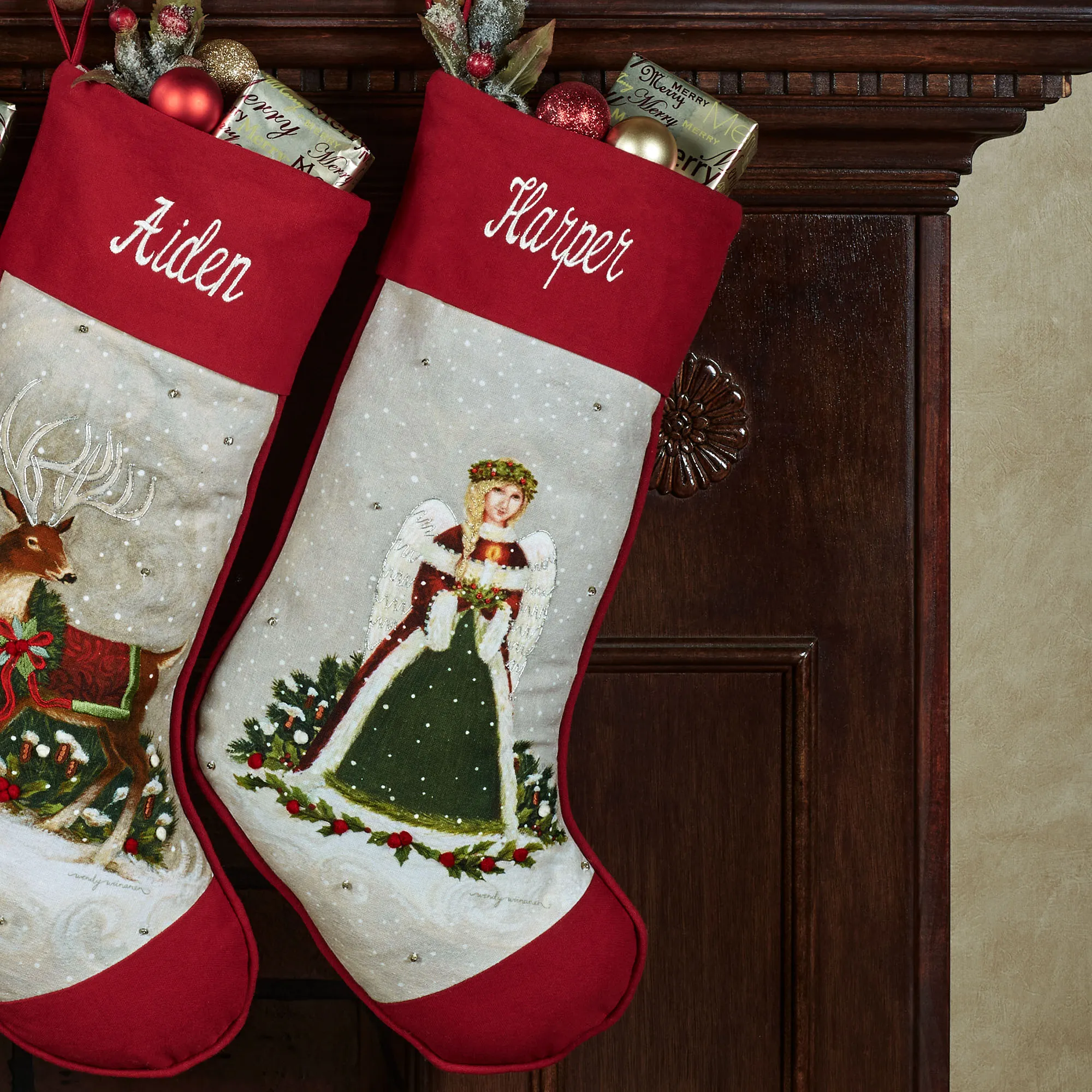 アンリ人形　ANRI 【First Christmas Stocking】 Woodland Angel Stocking Red | Touch of Class
