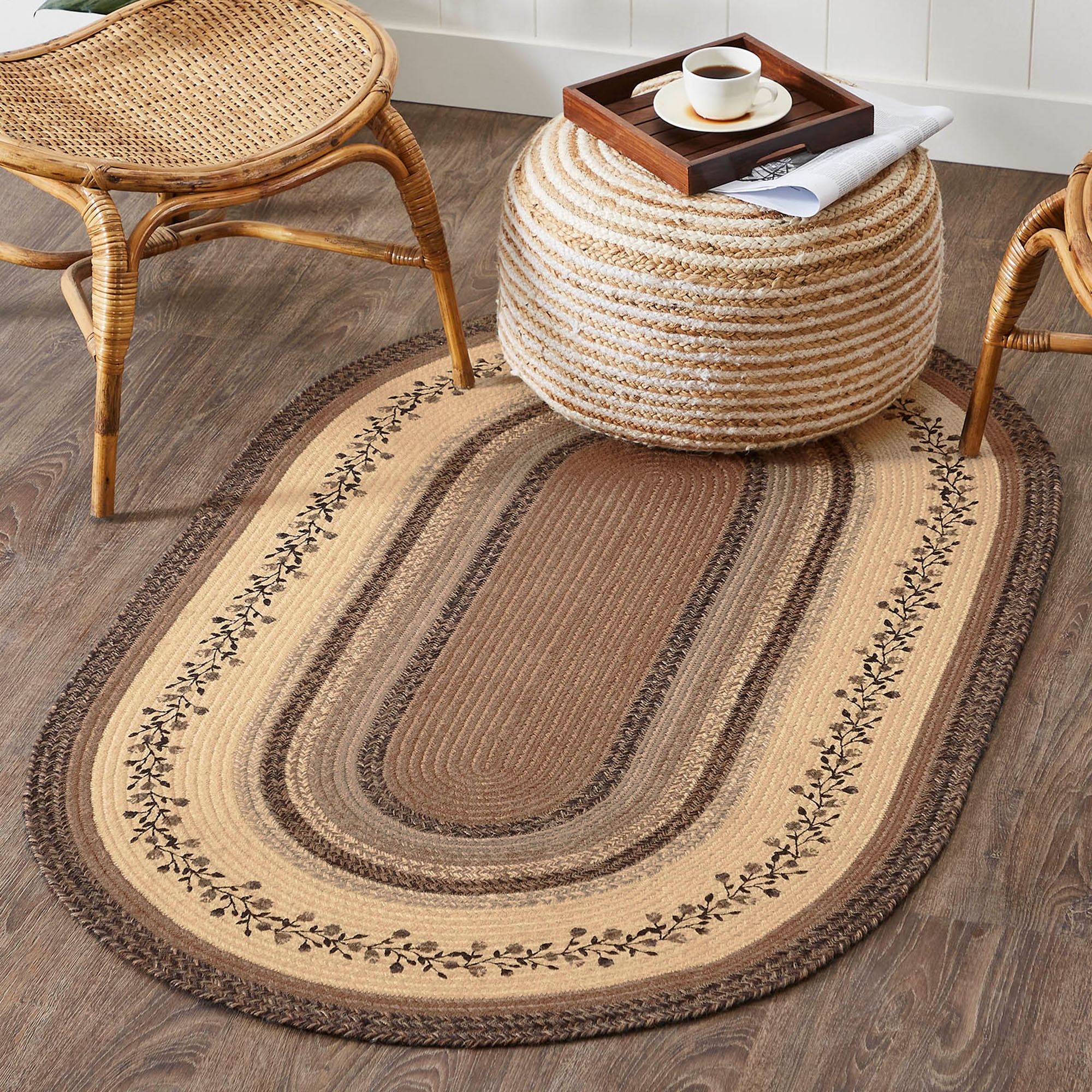 Vining Florals Braided Oval Rug with Included Rug Pad