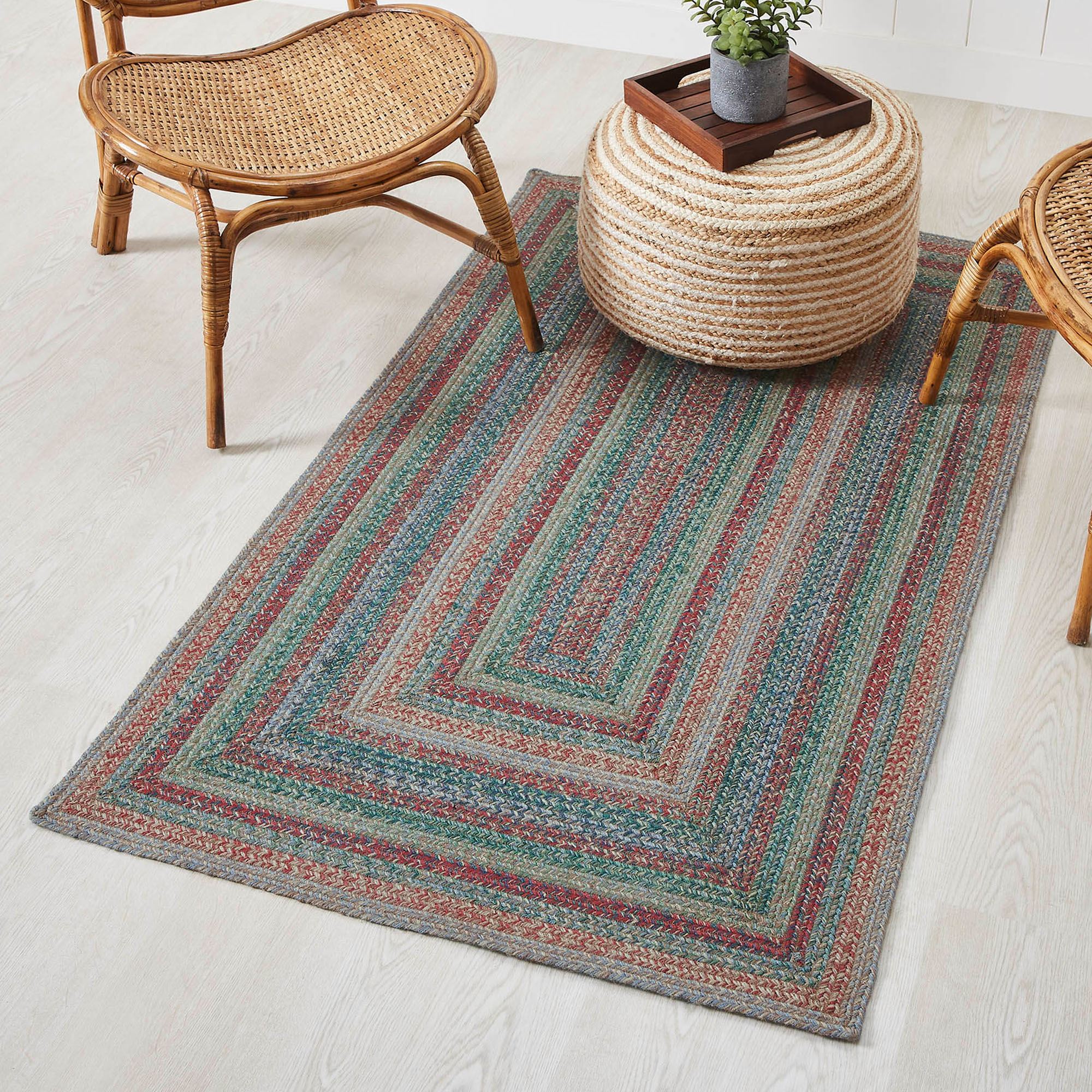 Rectangle Multicolor Line Rug Maisie Jute Rectangle Rug Multi Warm 3' x 5' | Touch of Class