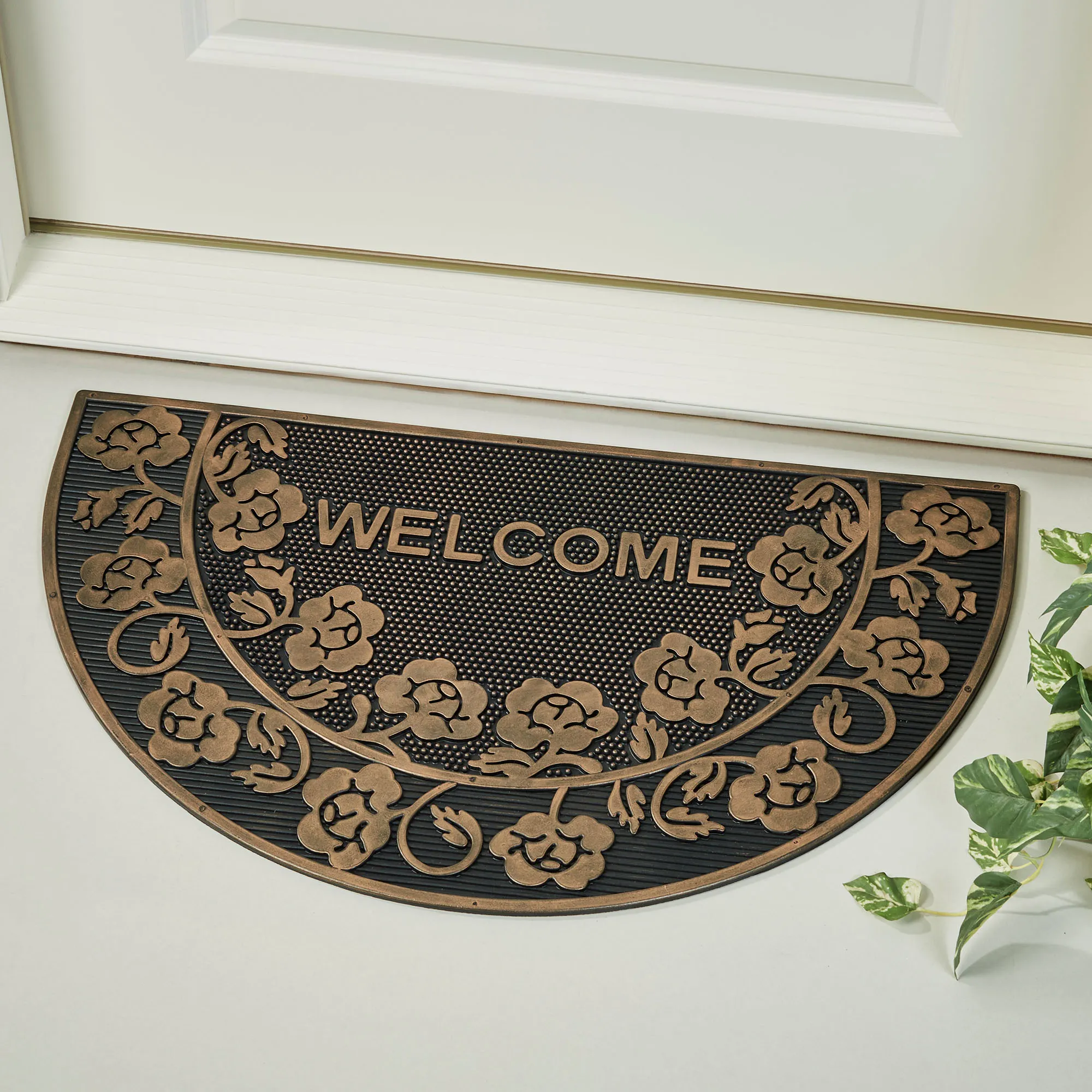 Floral Welcome Rubber Outdoor Slice Doormat