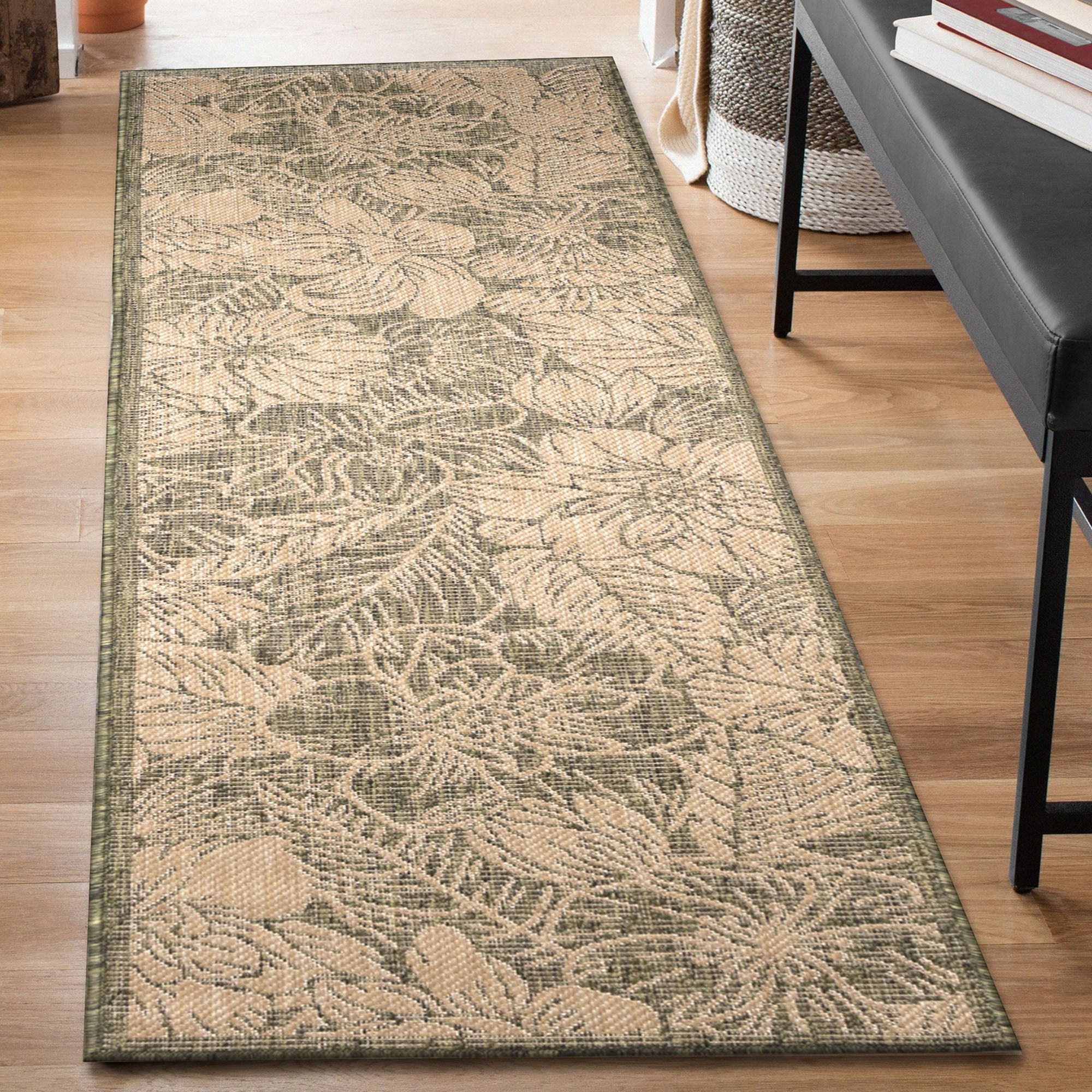 Botanical Rug Runner Carmel Botanical Sage Green Tropical Floral Indoor Outdoor Rugs